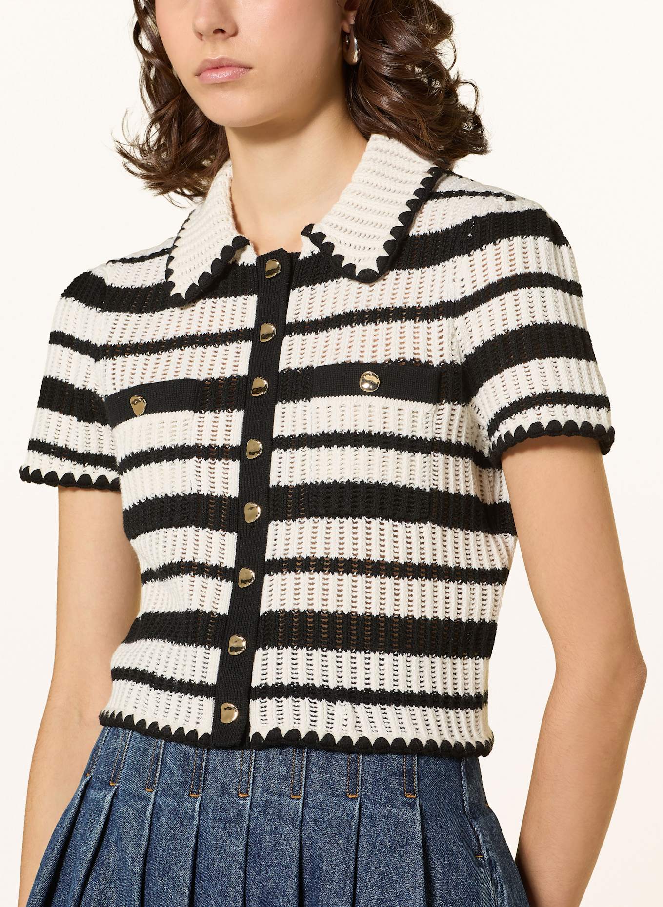 self-portrait Knitted polo shirt: BLACK / CREAM