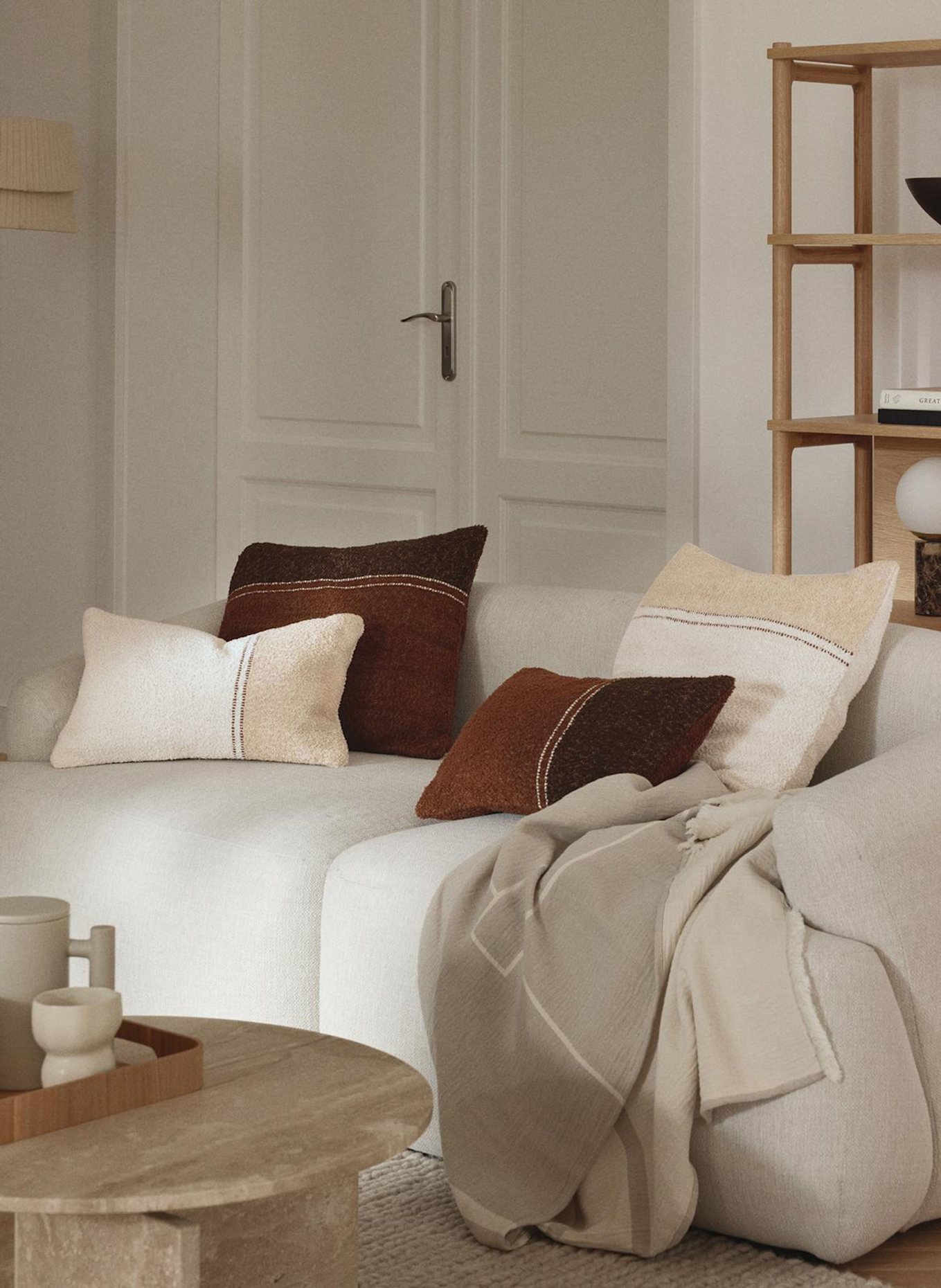 Westwing Collection Dekokissenhülle LAGO aus Tweed: CREME / BEIGE