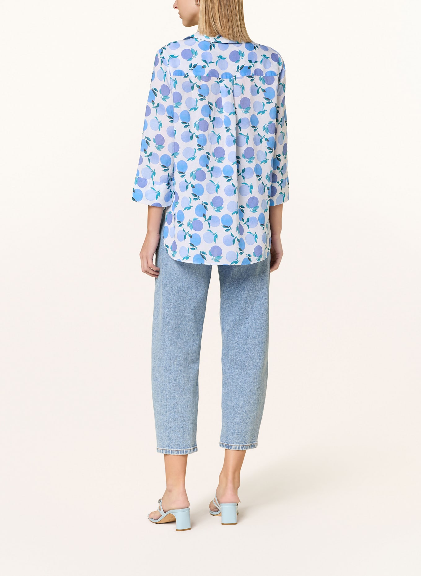 ETERNA Shirt blouse with linen and 3/4 sleeves: BLUE/ TEAL/ WHITE