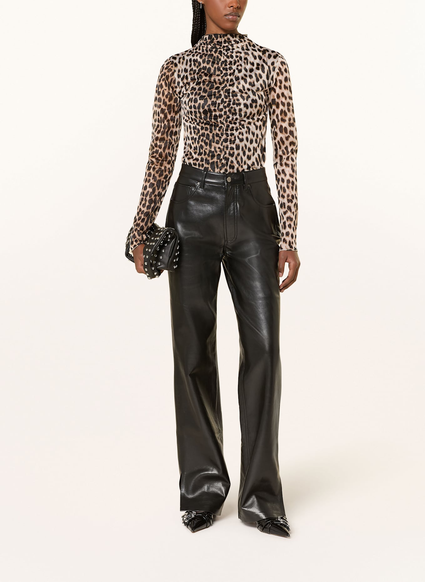 OH APRIL WITT mesh long sleeve shirt: LIGHT BROWN / BROWN / BLACK