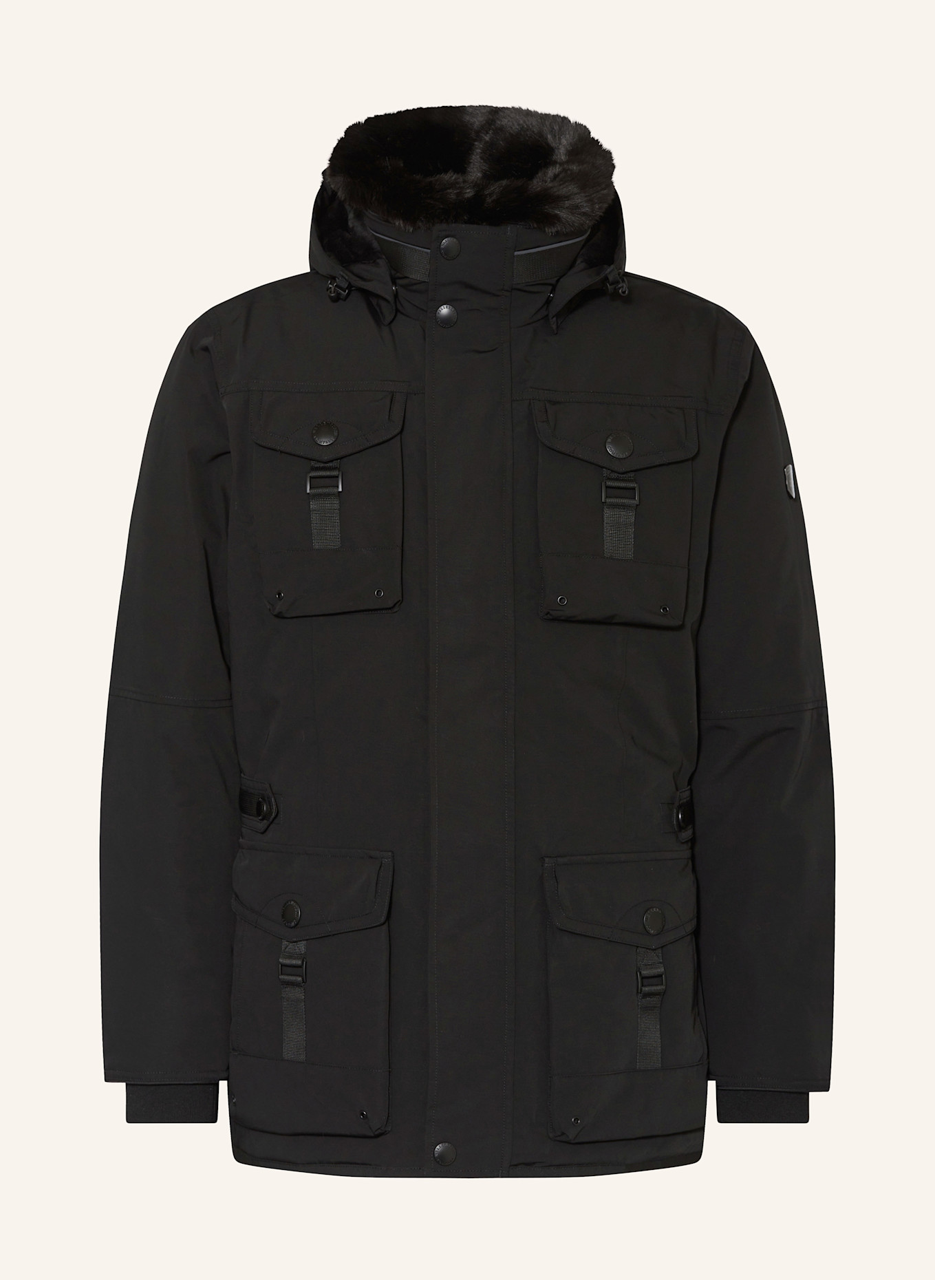 WELLENSTEYN Jacke mit abnehmbarer Kapuze und Kunstfell: SCHWARZ