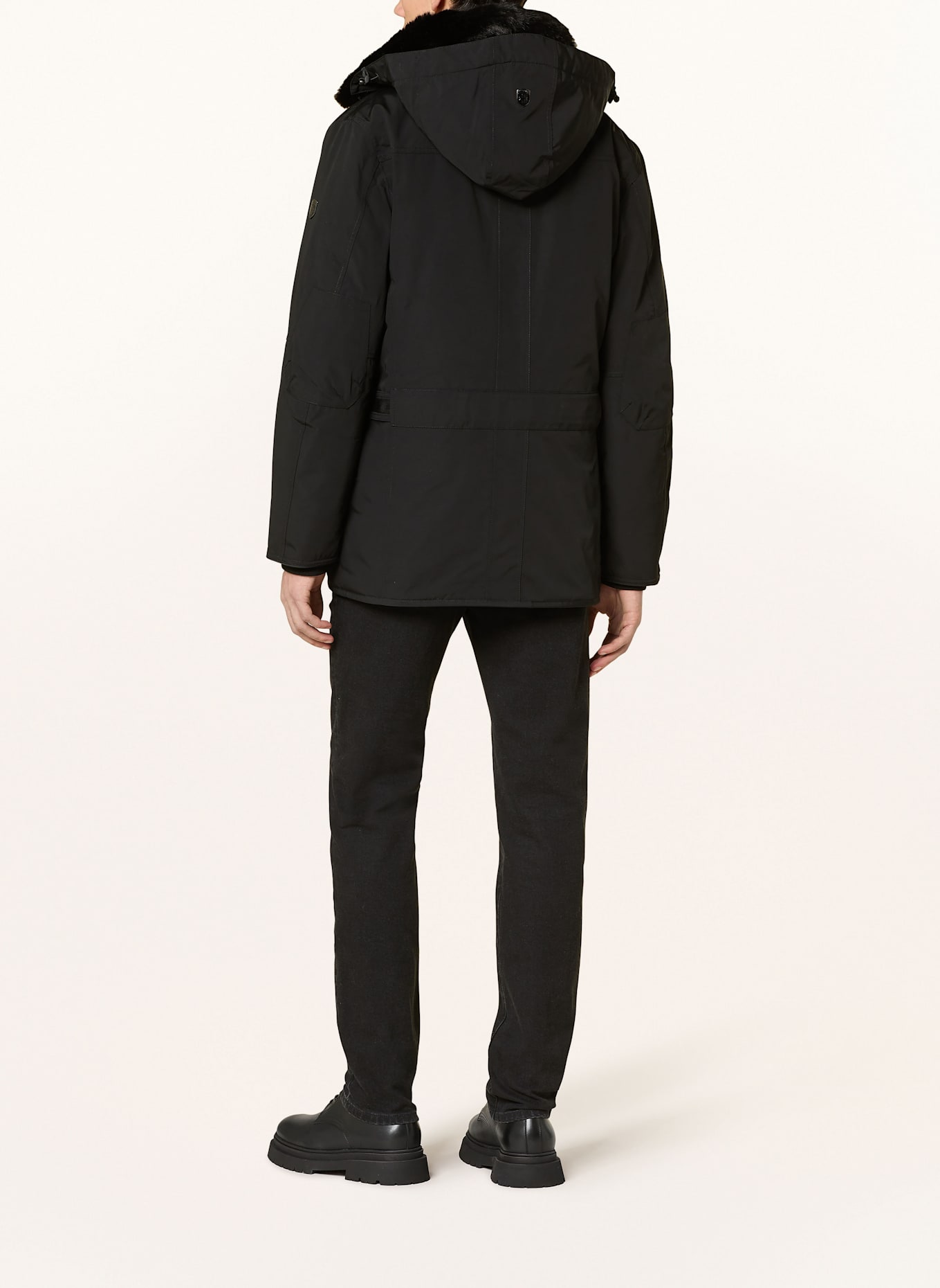 WELLENSTEYN Jacke mit abnehmbarer Kapuze und Kunstfell: SCHWARZ