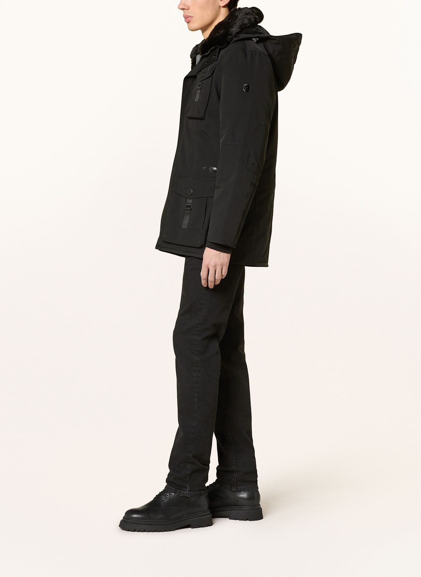 WELLENSTEYN Jacke mit abnehmbarer Kapuze und Kunstfell: SCHWARZ