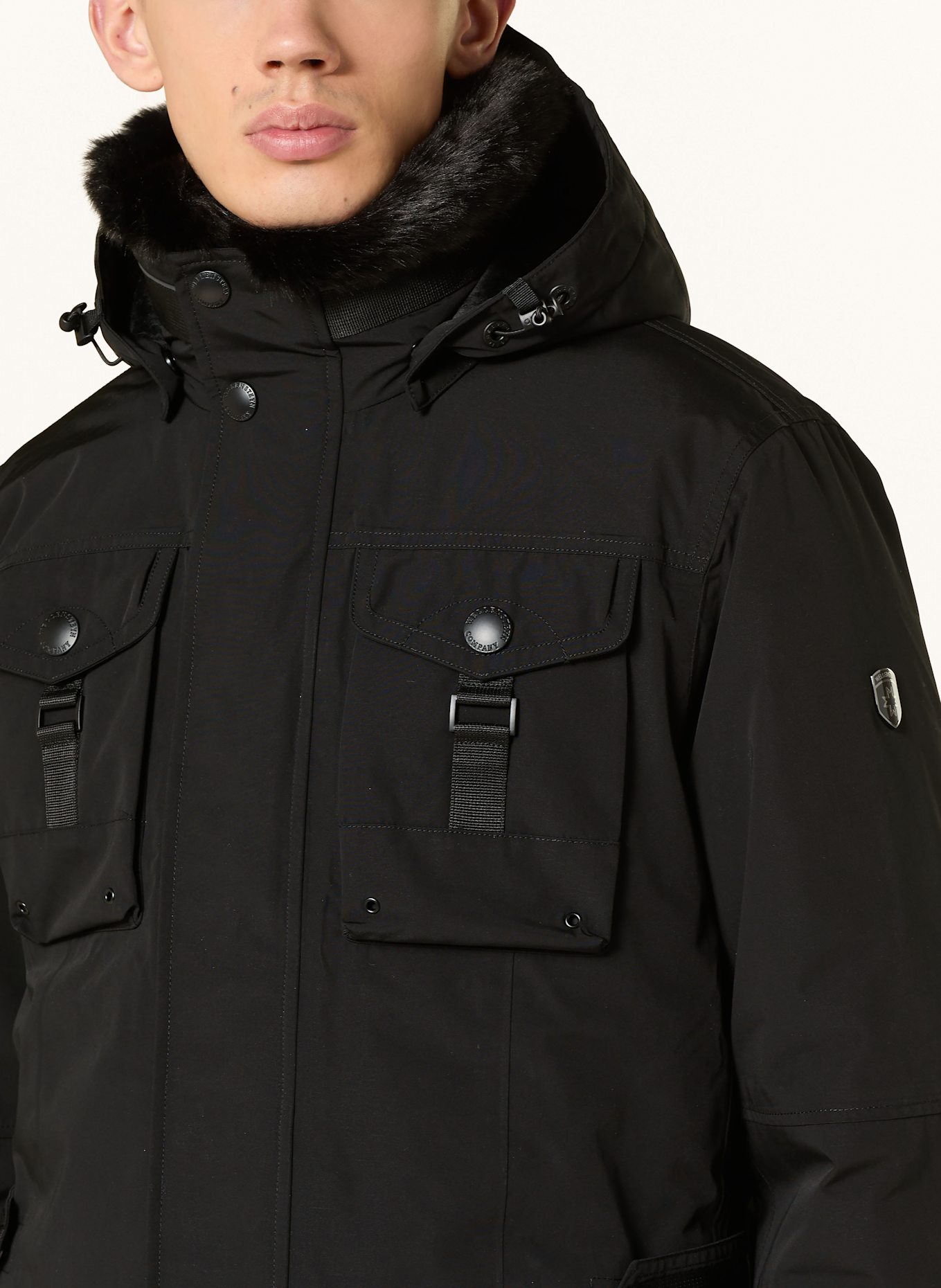 WELLENSTEYN Jacke mit abnehmbarer Kapuze und Kunstfell: SCHWARZ