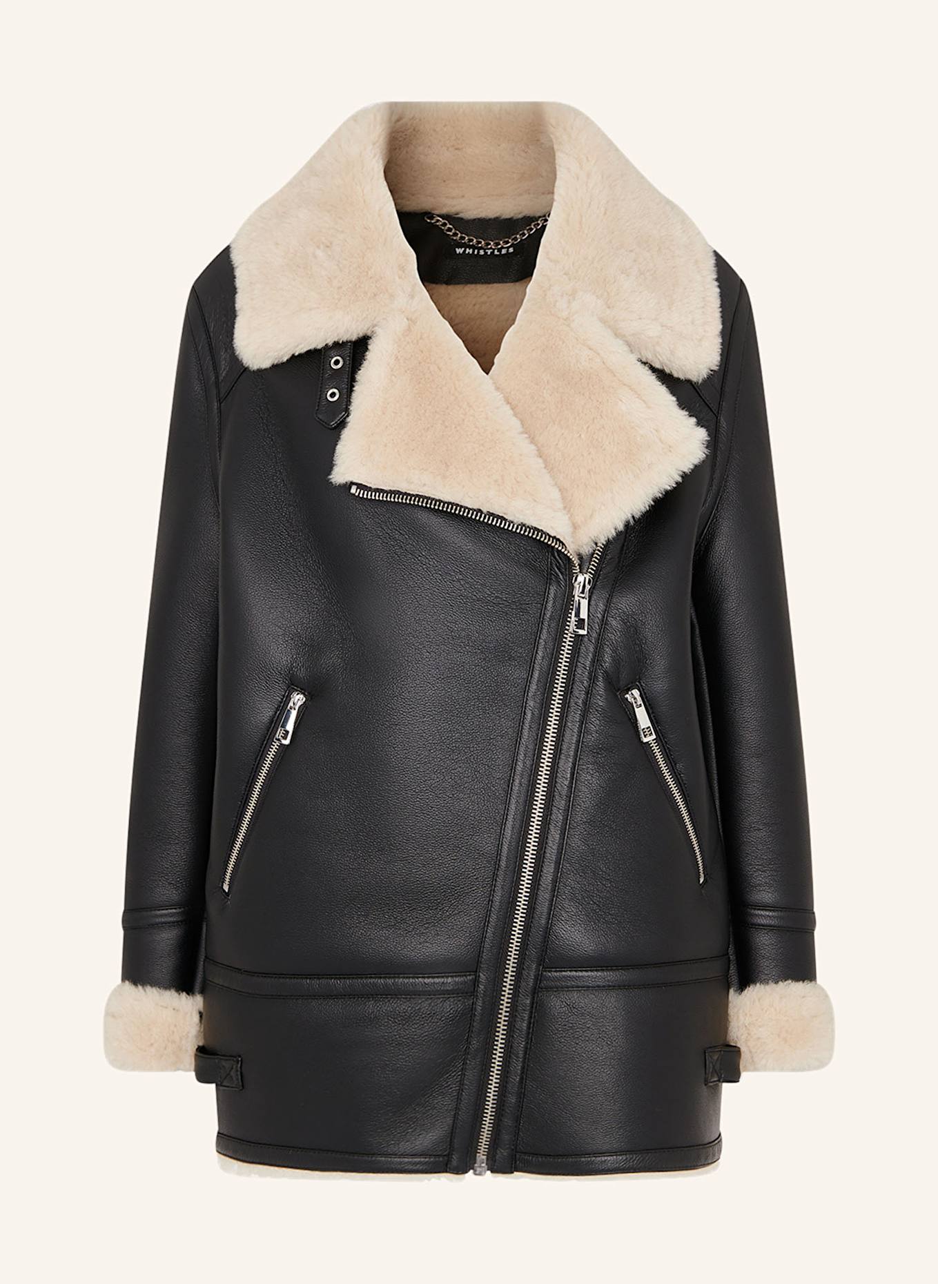 Whistles faux fur biker jacket black discount