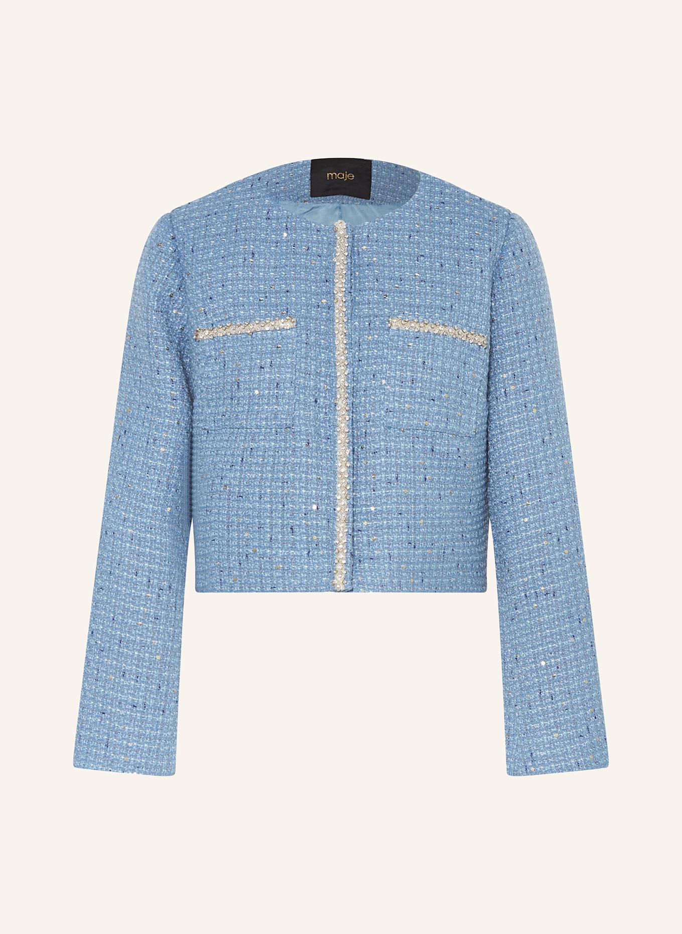 maje Tweed-Jacke mit Schmucksteinen: HELLBLAU/ BLAUGRAU/ BLAU