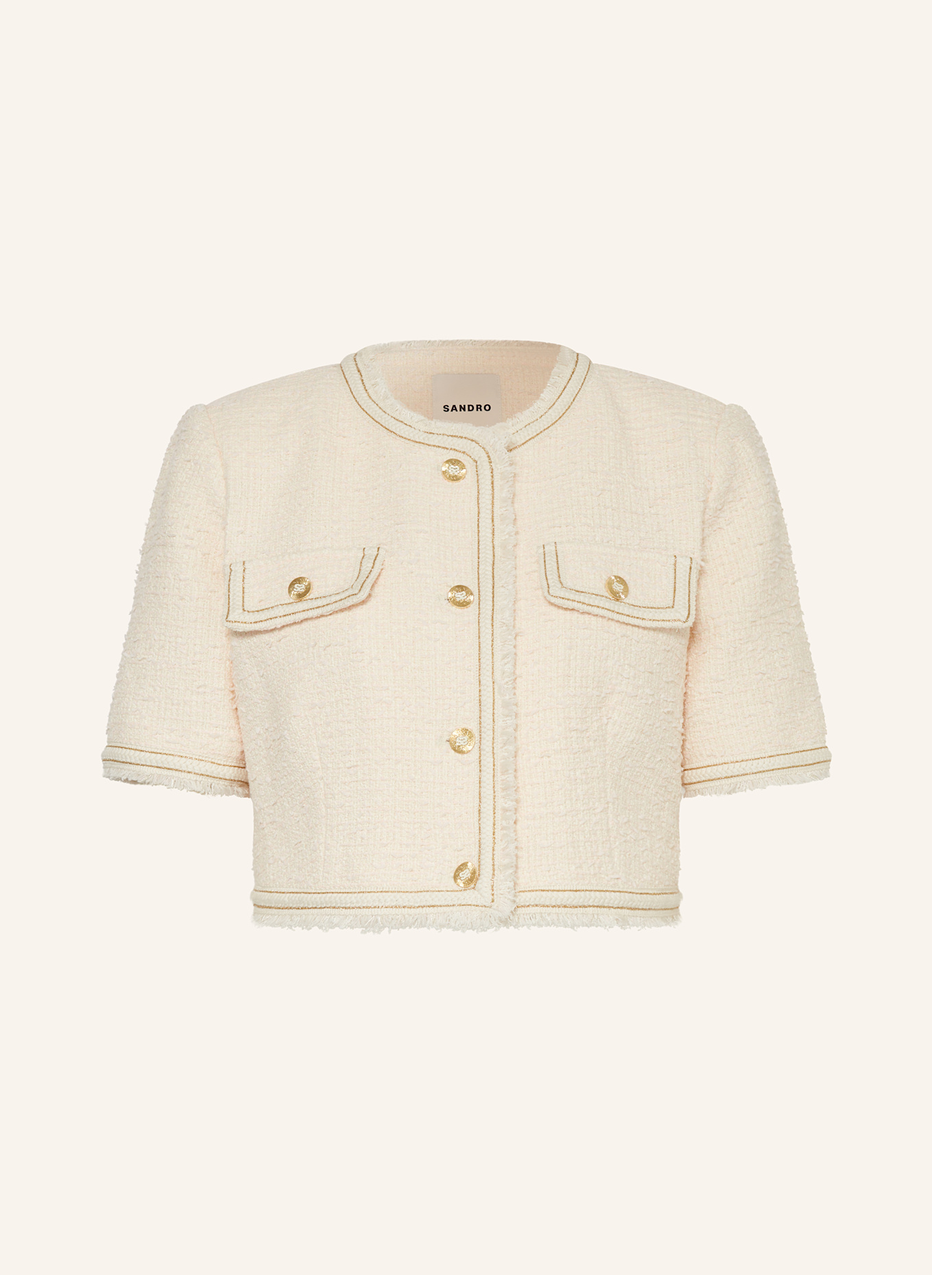SANDRO Bouclé-Kastenjacke mit Glitzergarn: ECRU/ ROSA