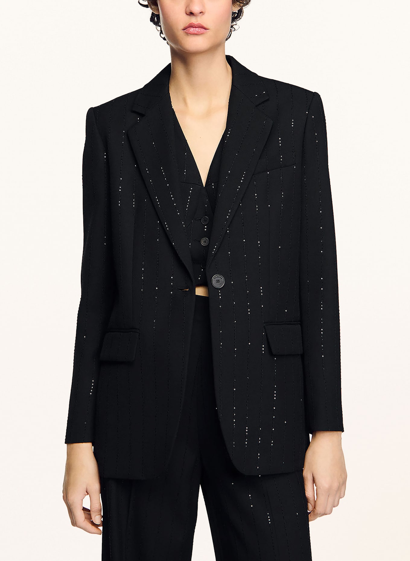 SANDRO Blazer mit Pailletten: SCHWARZ