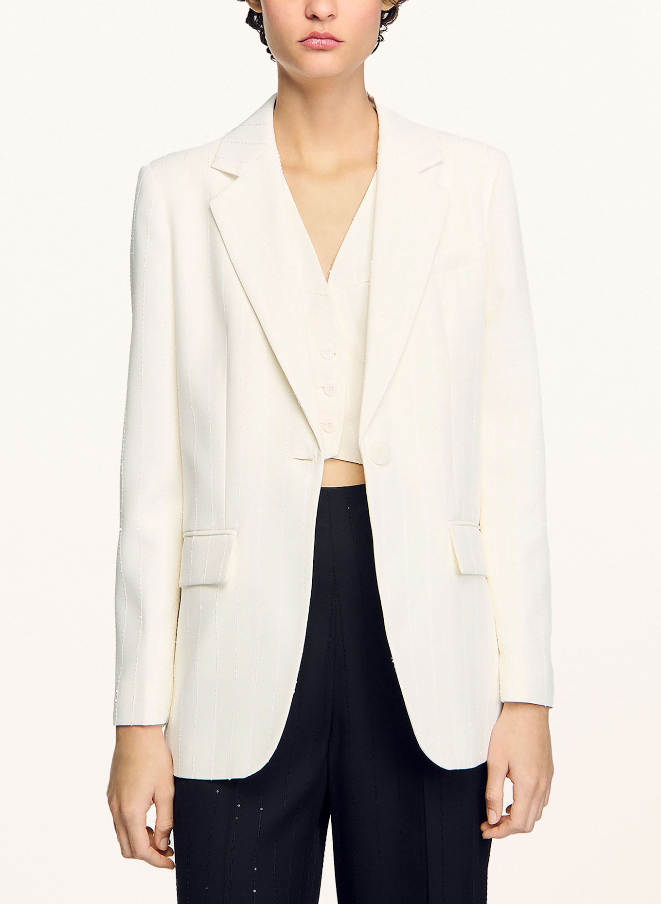 SANDRO Blazer mit Pailletten: ECRU