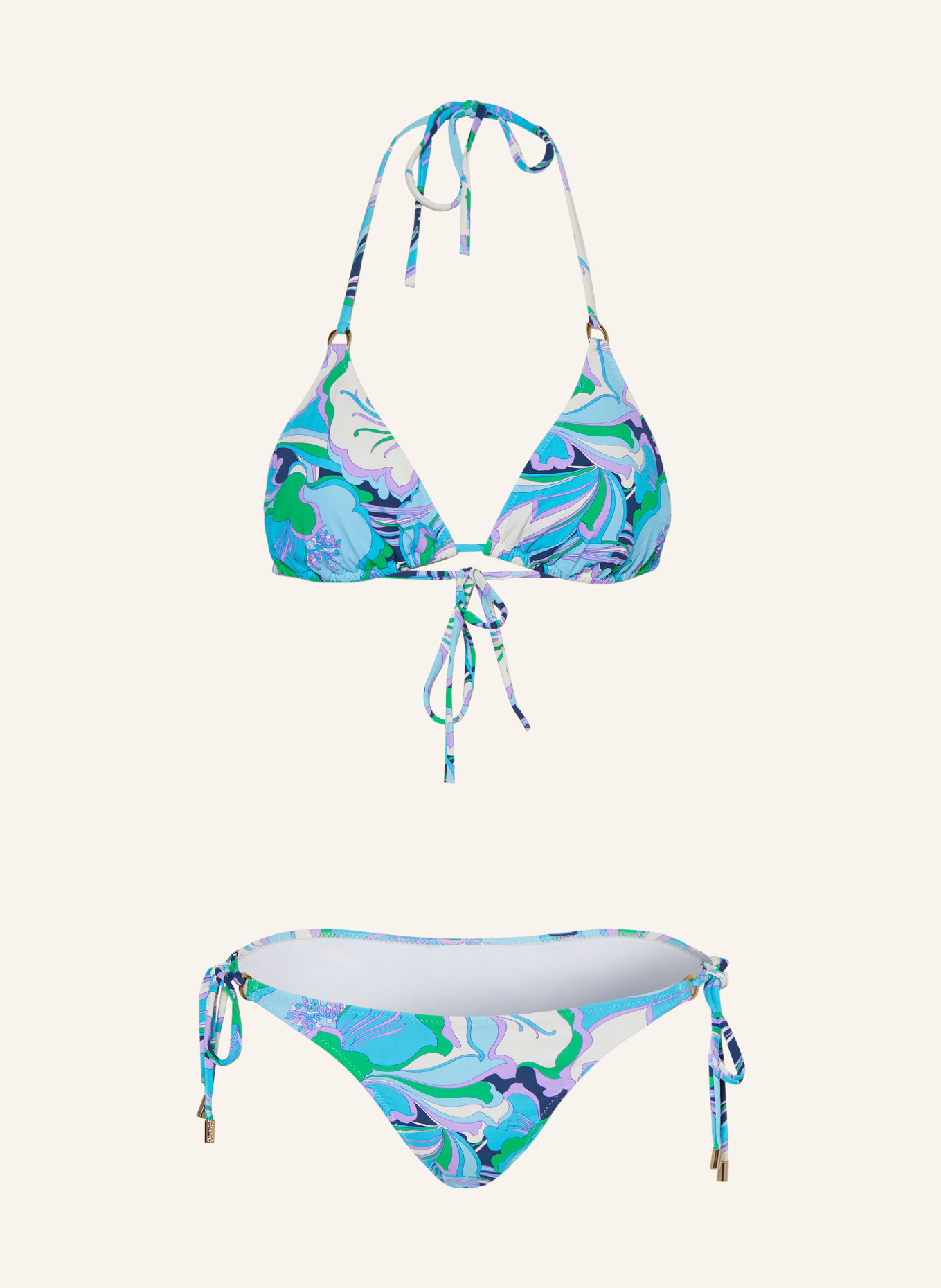 MELISSA ODABASH Bikini trójkątne KEY WEST , Kolor: JASNONIEBIESKI/ ECRU/ ZIELONY (Obrazek 1)