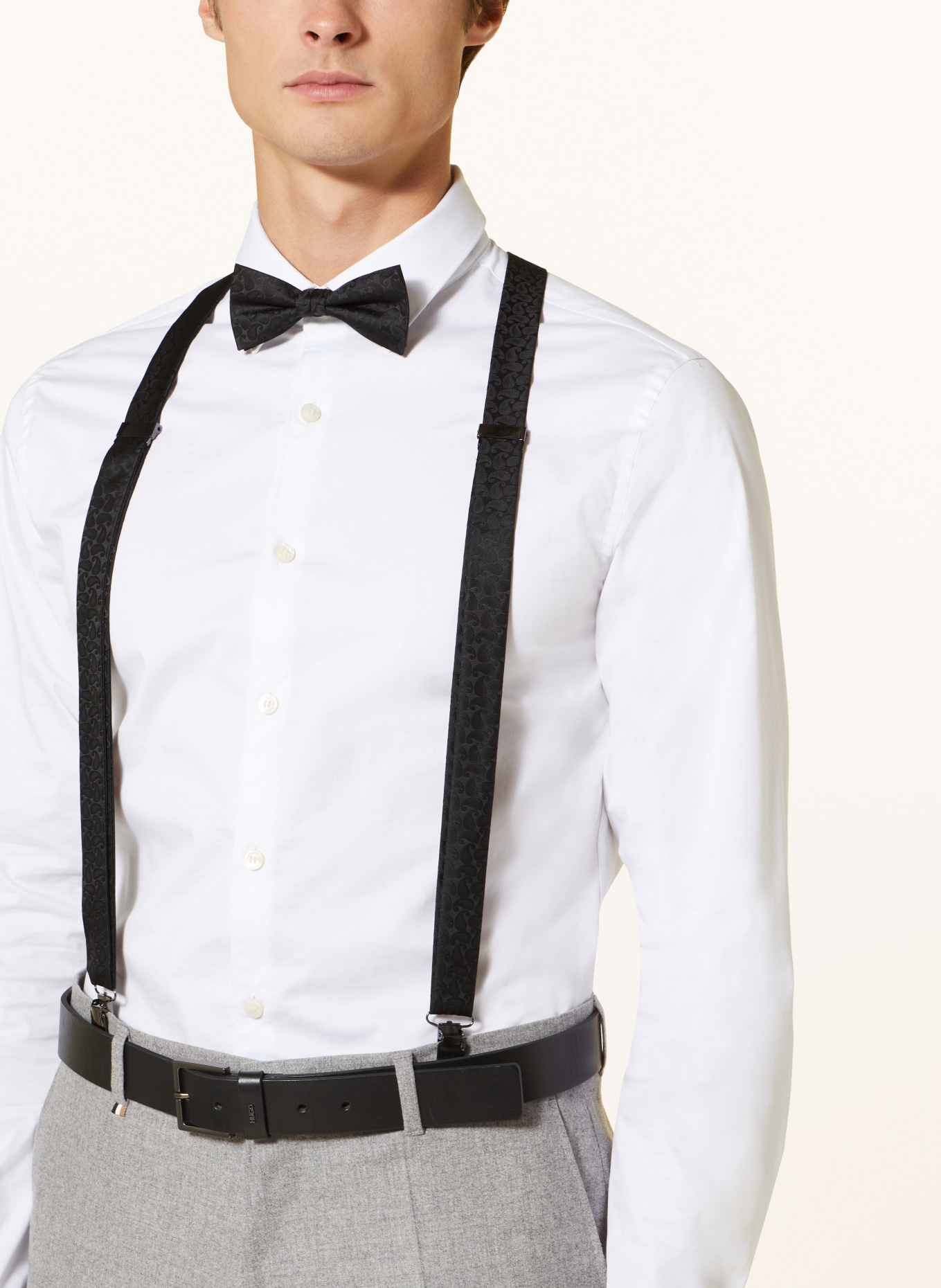 PAUL Zestaw: szelki, mucha i poszetka: CZARNY