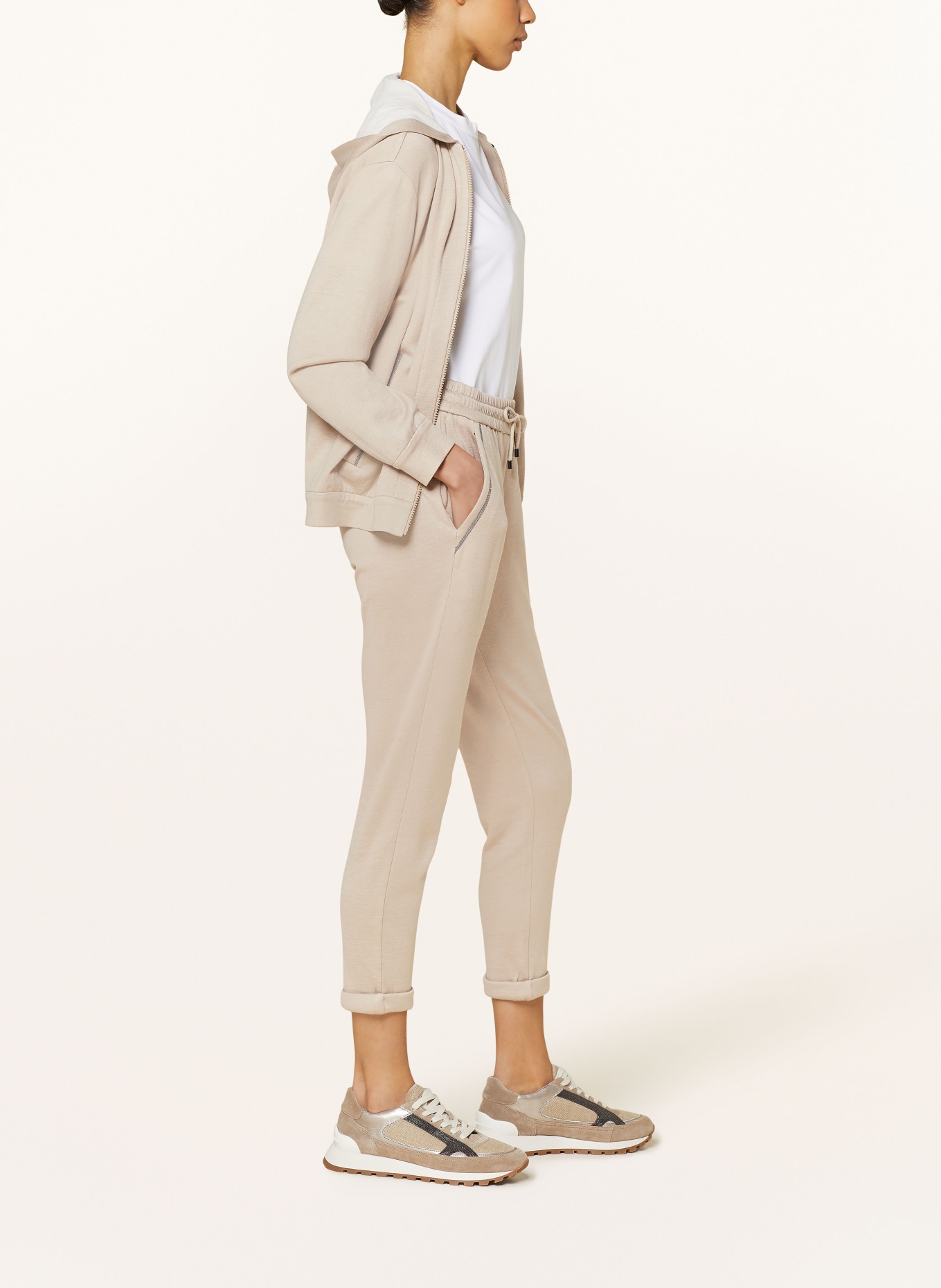 BRUNELLO CUCINELLI Sweatpants with silk, Color: BEIGE (Image 4)