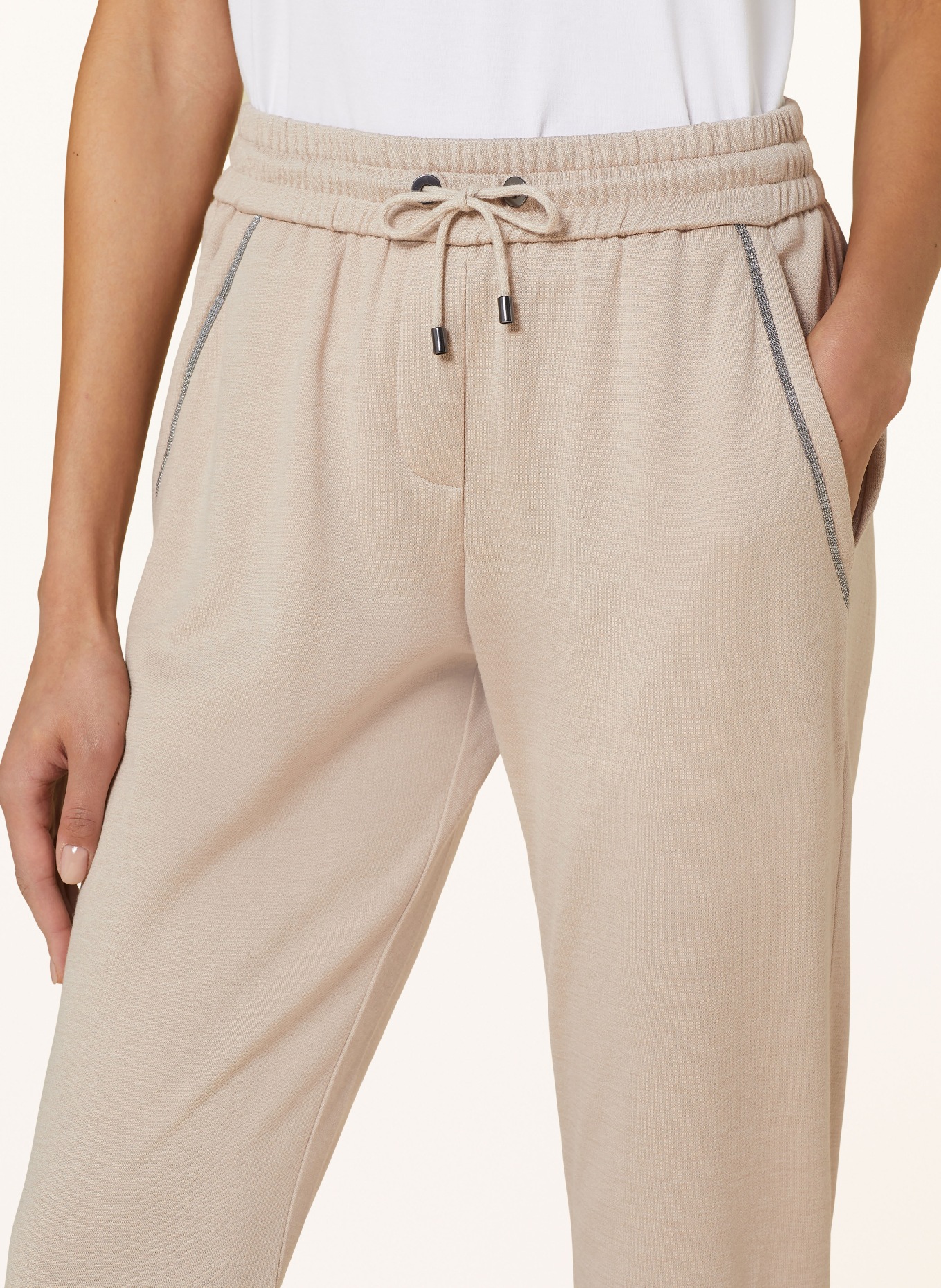 BRUNELLO CUCINELLI Sweatpants with silk, Color: BEIGE (Image 5)