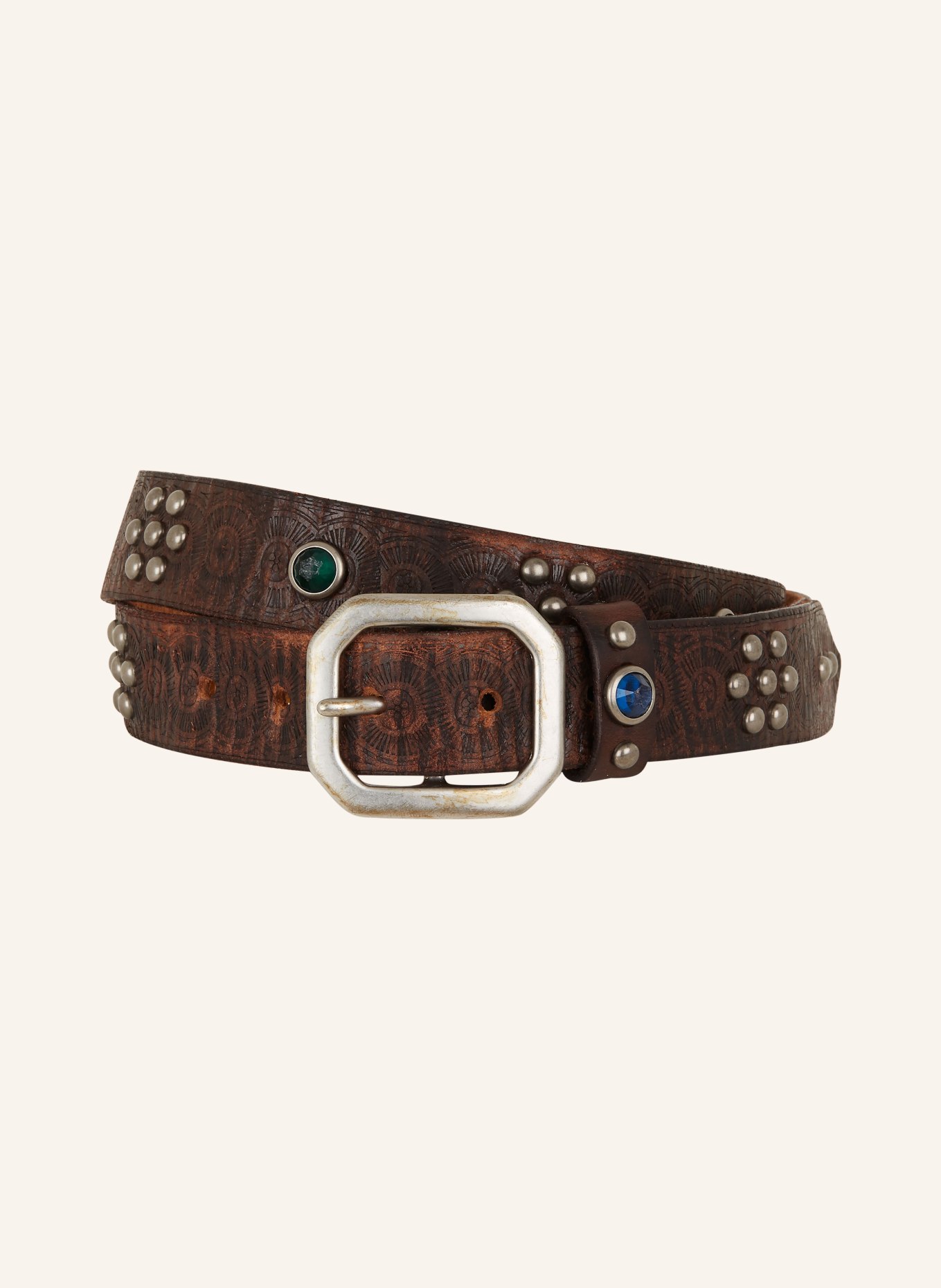 RRL Leather belt with rivet trim, Color: BROWN (Image 1)