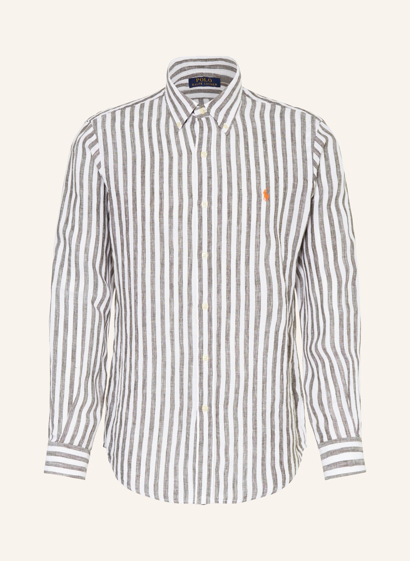 POLO RALPH LAUREN Linen shirt custom fit, Color: OLIVE/ WHITE (Image 1)