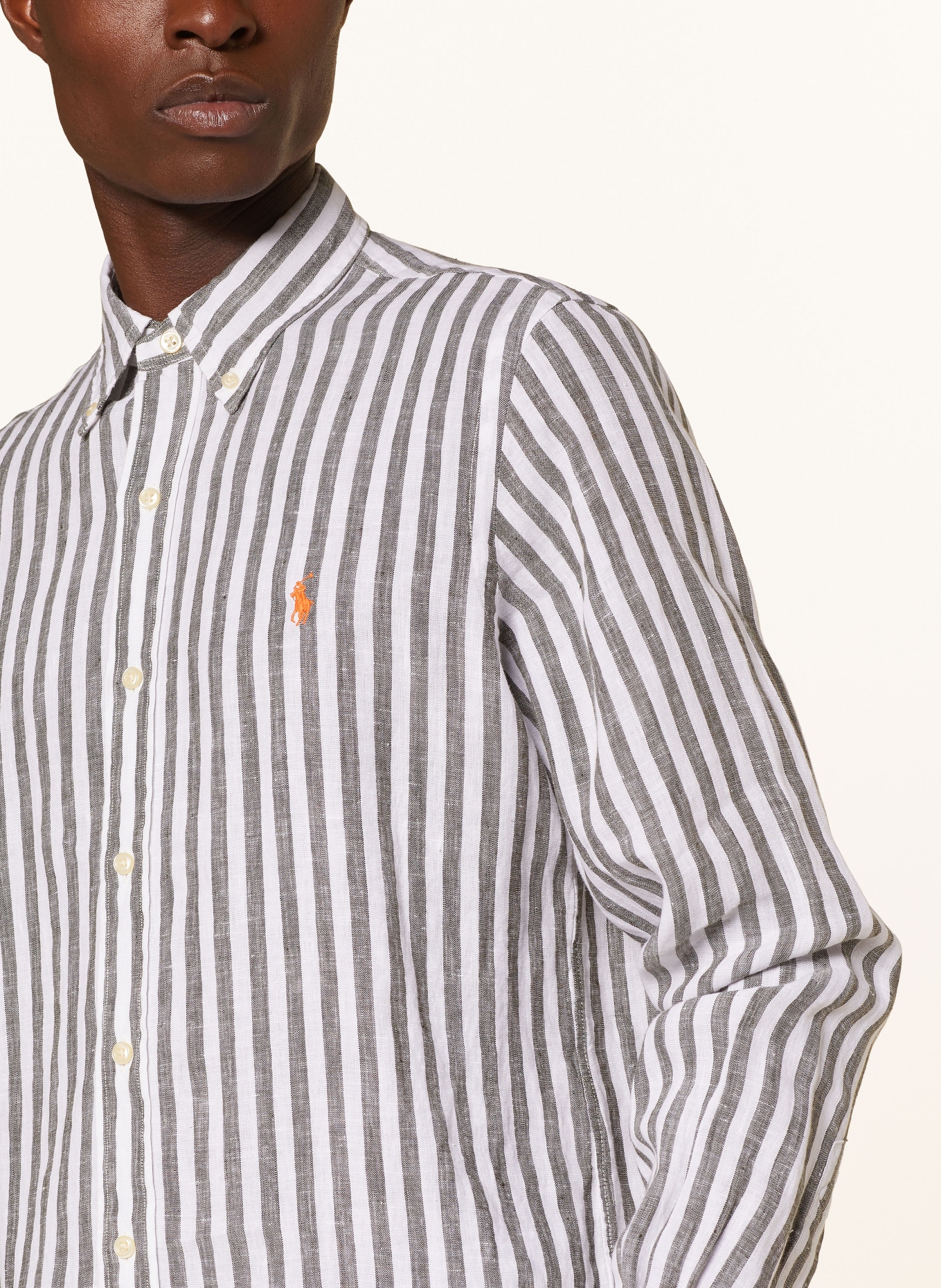 POLO RALPH LAUREN Linen shirt custom fit, Color: OLIVE/ WHITE (Image 4)