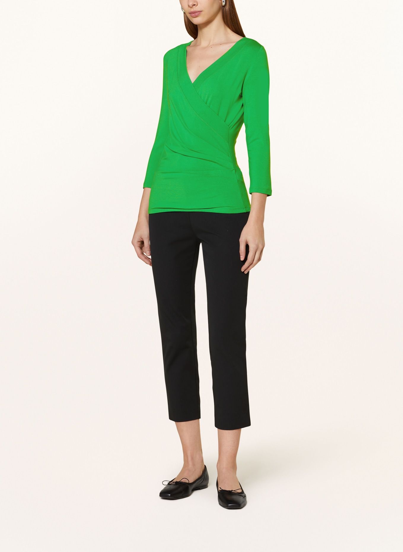 LAUREN RALPH LAUREN Shirt with 3/4 sleeve in wrap look, Color: NEON GREEN (Image 2)