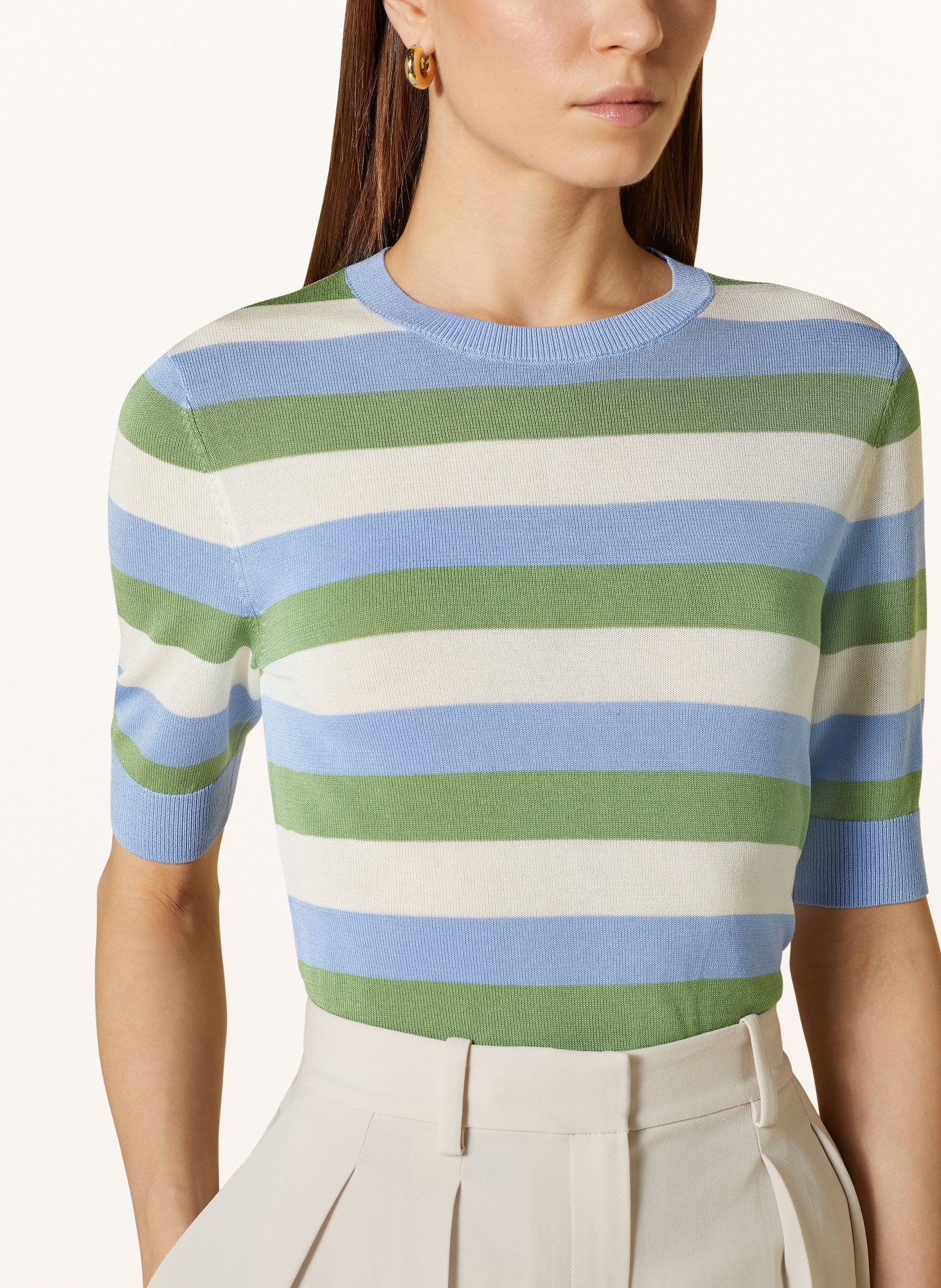 BOSS Knit shirt FACUBA, Color: WHITE/ LIGHT BLUE/ LIGHT GREEN (Image 4)