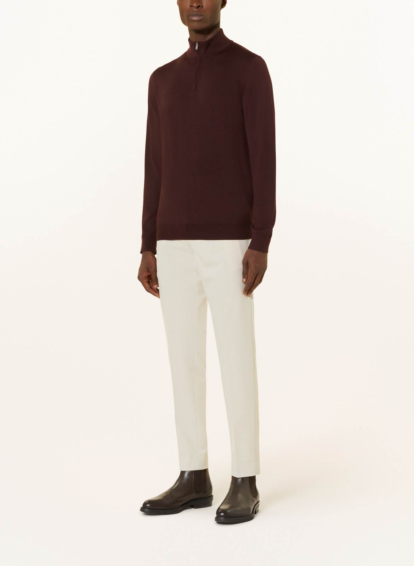 REISS Half-zip sweater BLACKHALL in merino wool, Color: DARK RED (Image 2)
