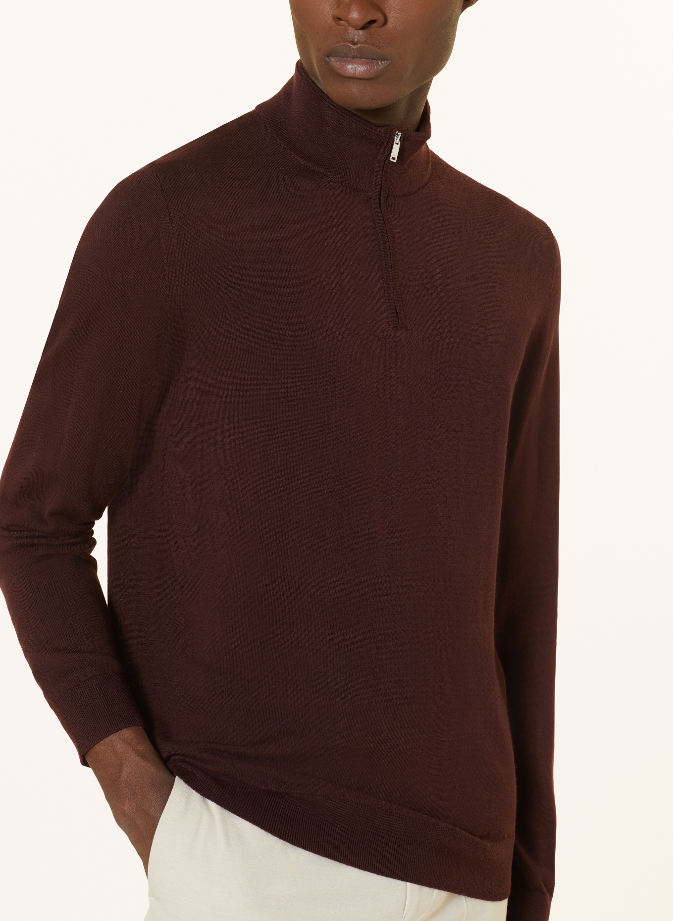 REISS Half-zip sweater BLACKHALL in merino wool, Color: DARK RED (Image 4)
