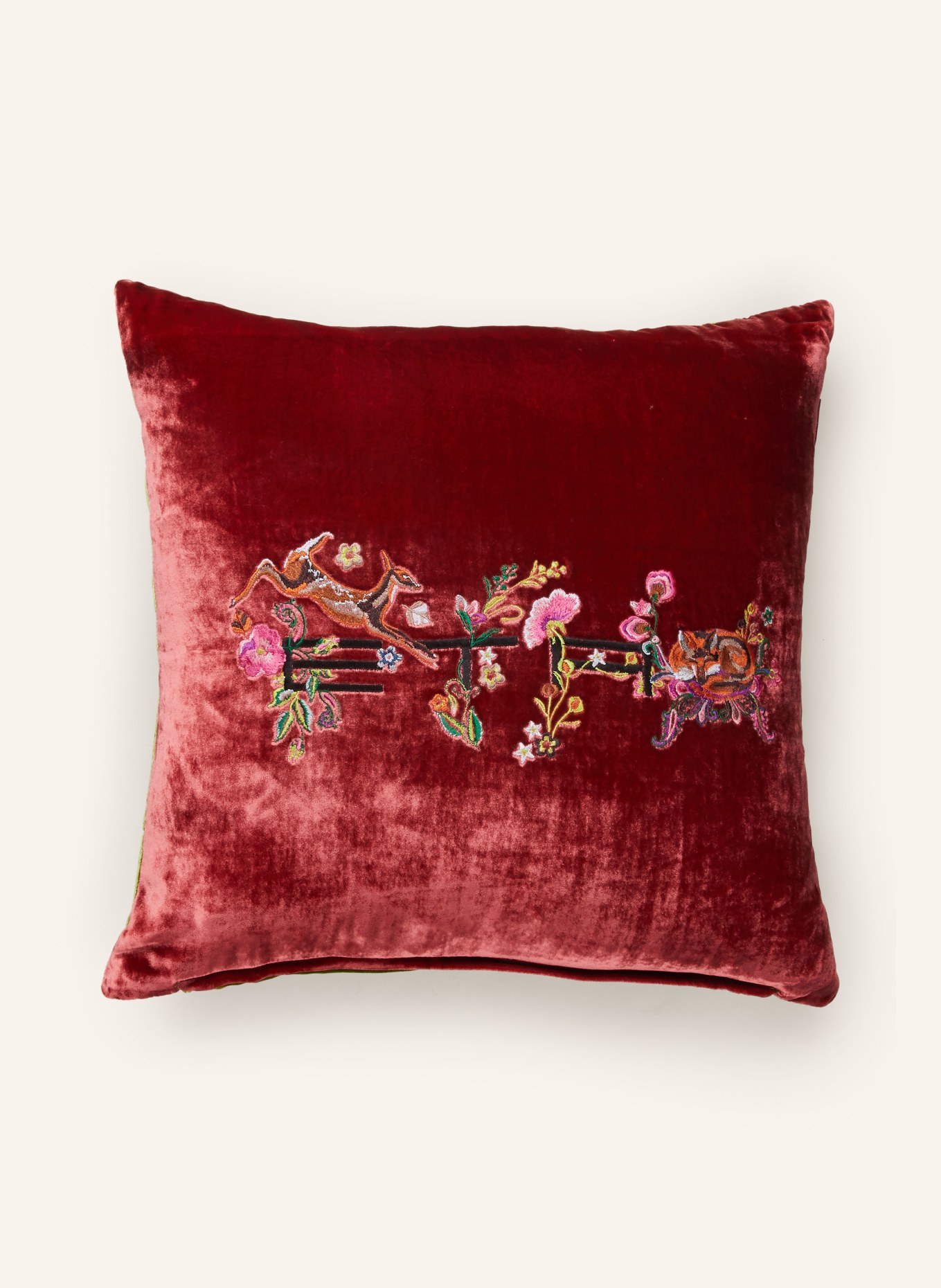 ETRO Home Decorative velvet cushion, Color: DARK RED/ GREEN (Image 1)