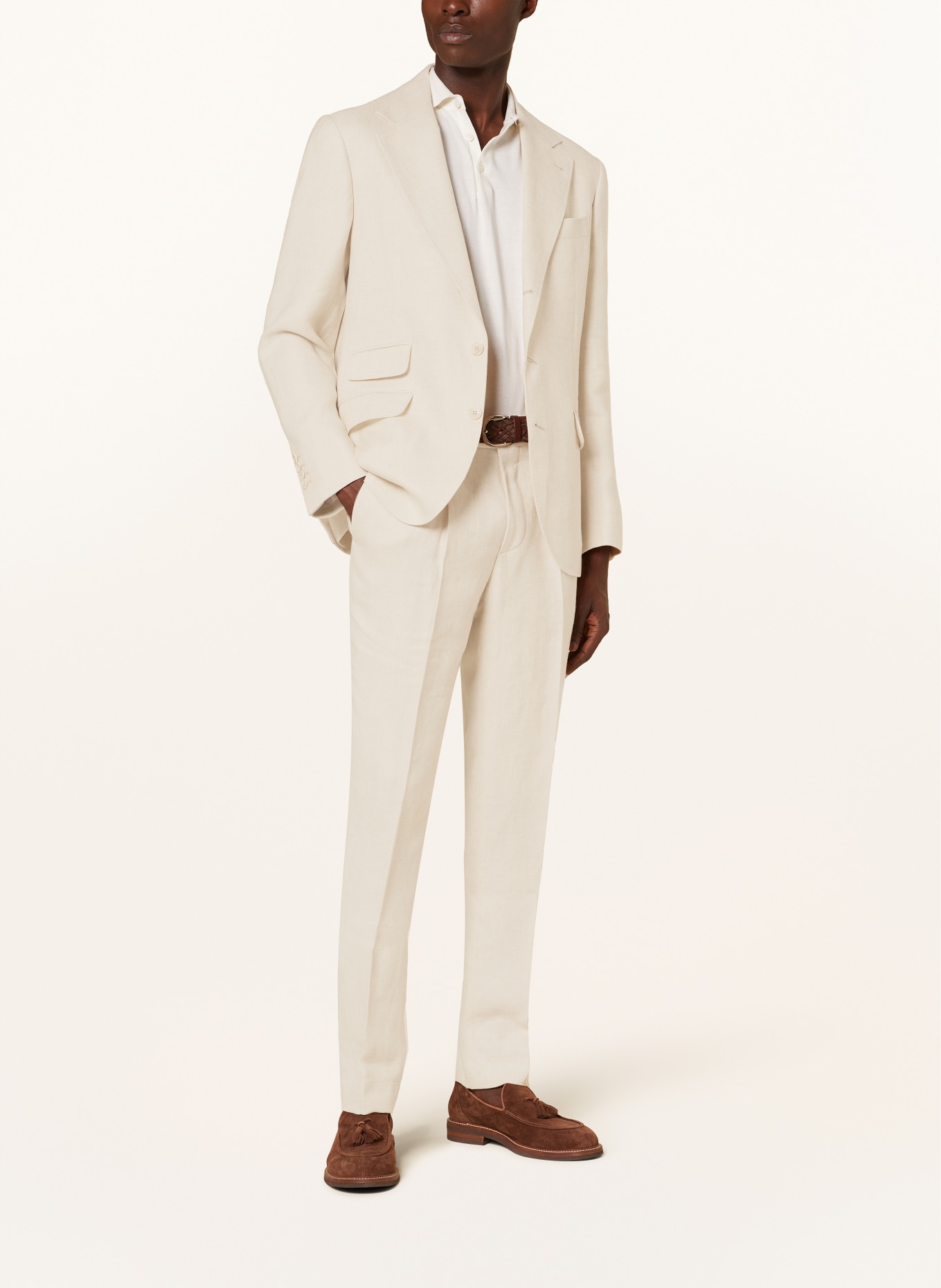 BRUNELLO CUCINELLI Lněné oblekové kalhoty Slim Fit , Barva: BÉŽOVÁ (Obrázek 2)