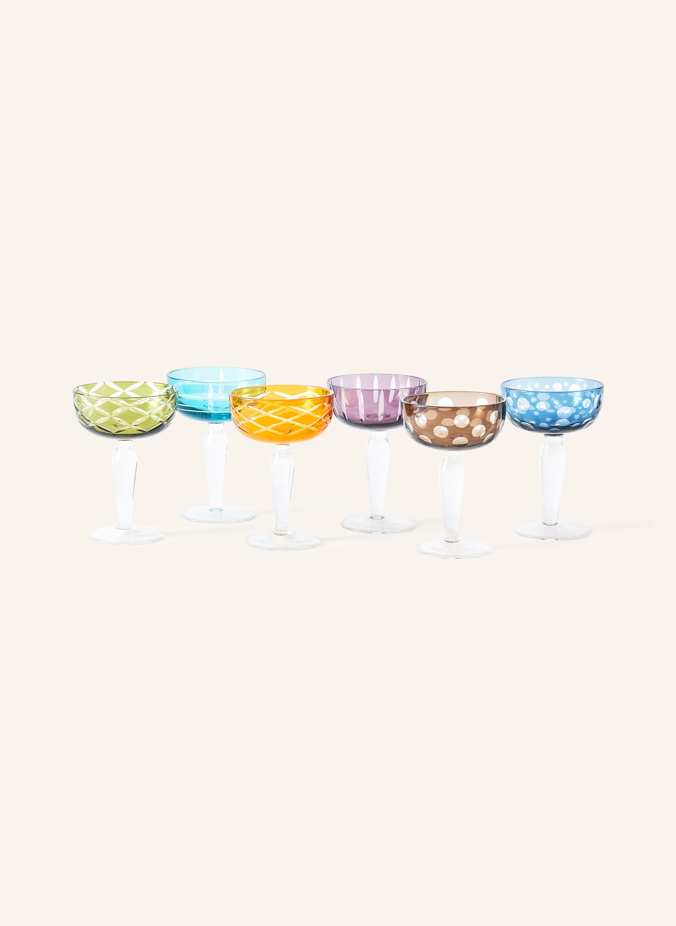 POLSPOTTEN Set of 6 cocktail glasses, Color: GREEN/ ORANGE/ PURPLE (Image 1)