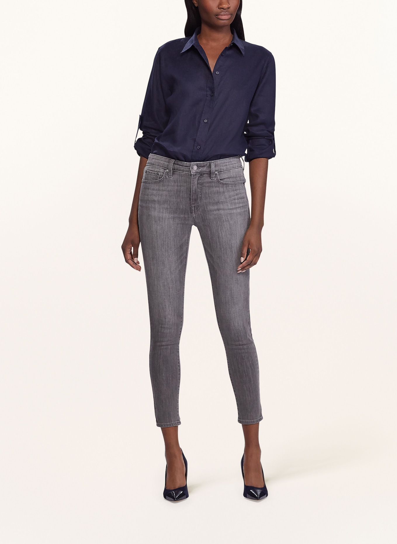 LAUREN RALPH LAUREN Lněná košilová halenka: TMAVĚ MODRÁ