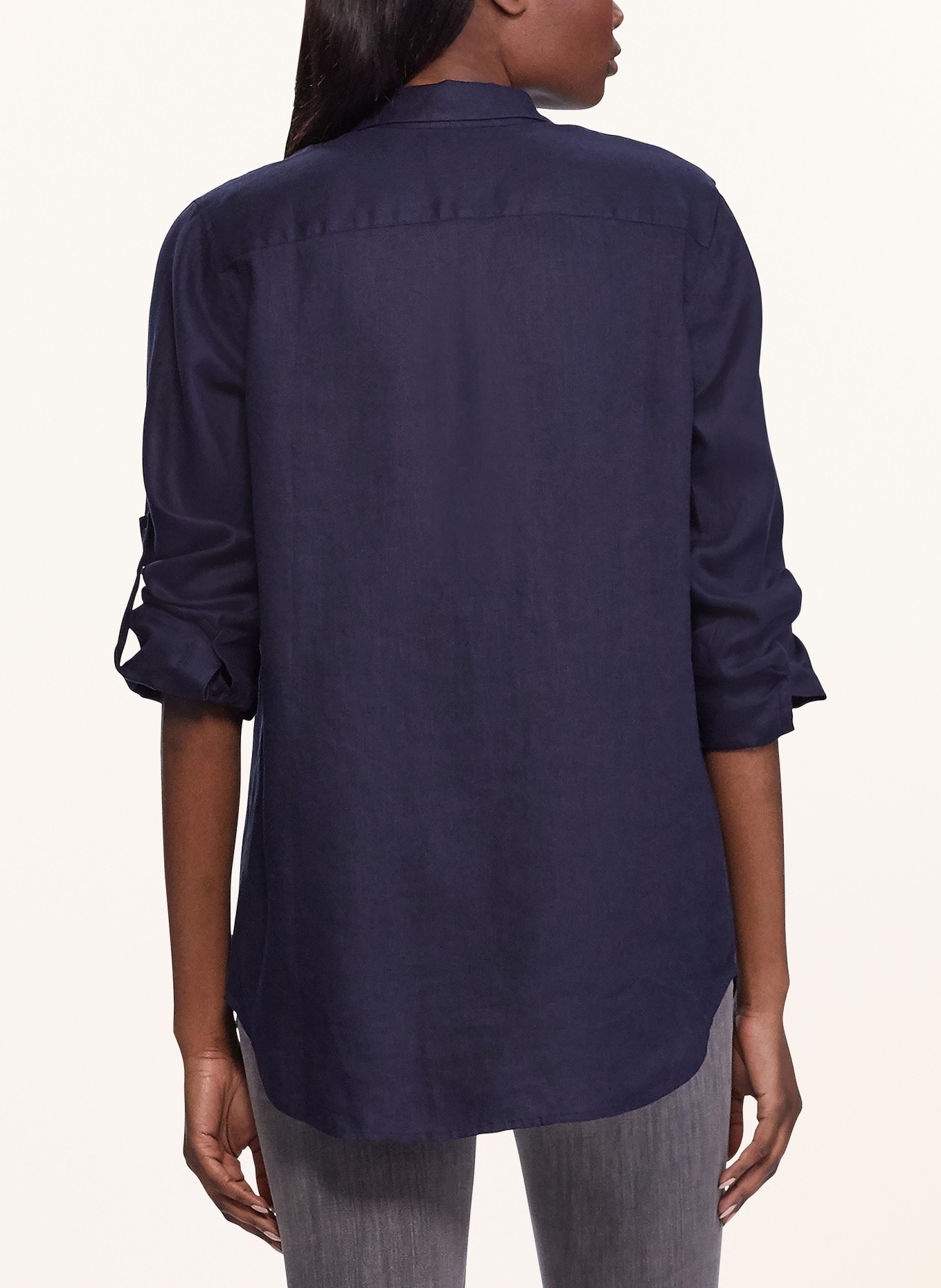 LAUREN RALPH LAUREN Lněná košilová halenka: TMAVĚ MODRÁ