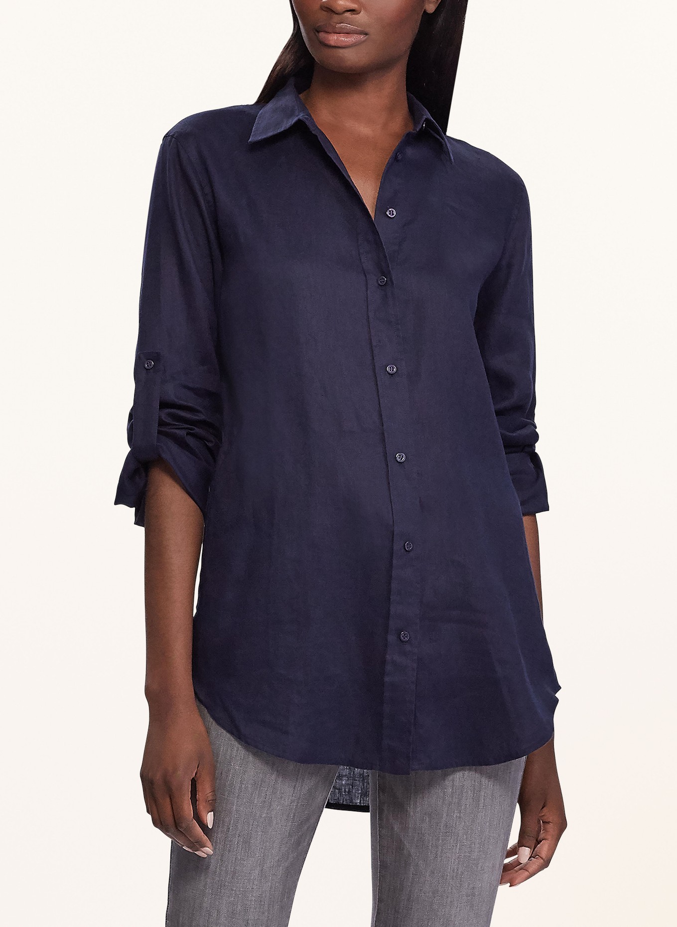 LAUREN RALPH LAUREN Lněná košilová halenka: TMAVĚ MODRÁ