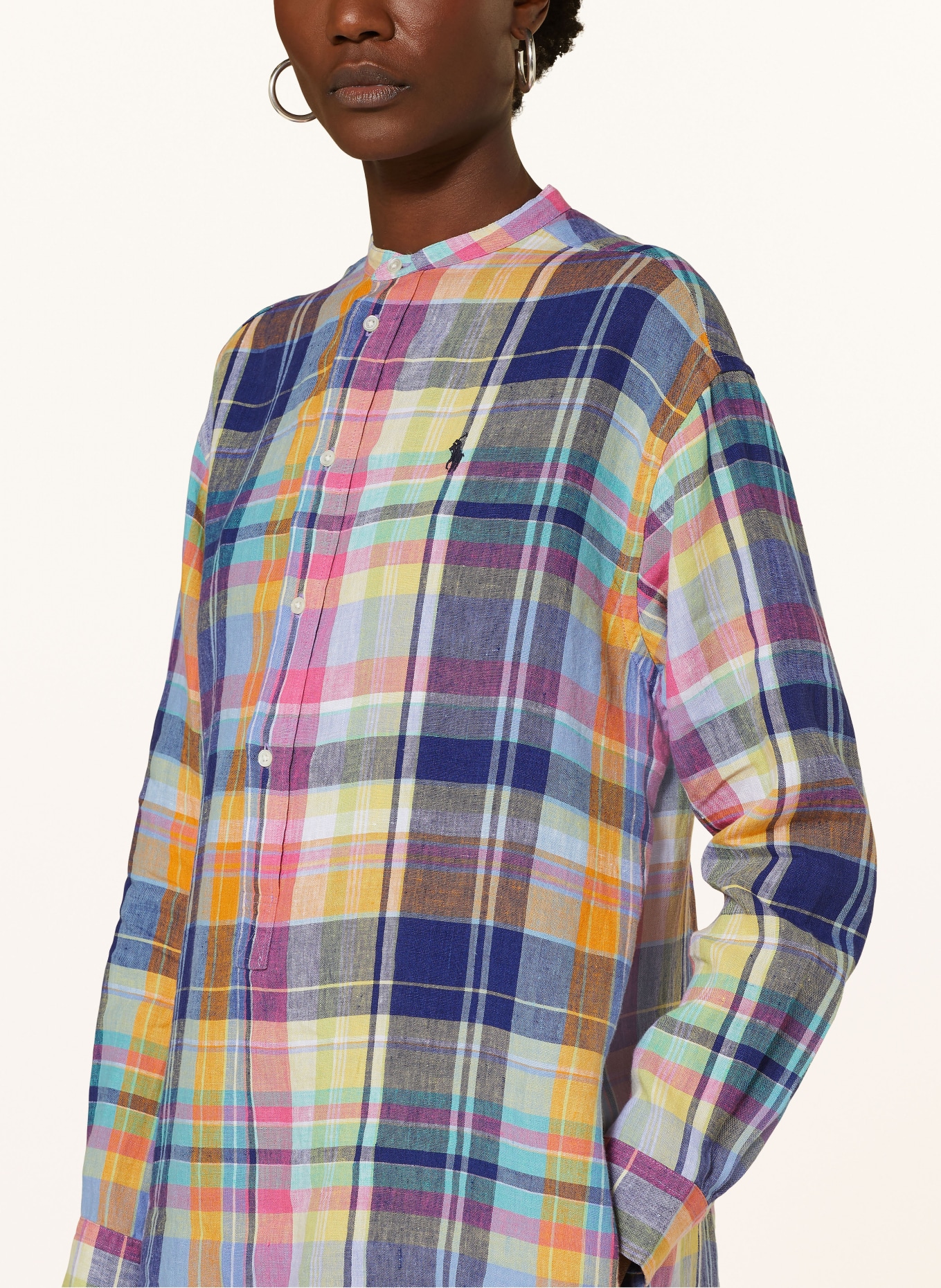POLO RALPH LAUREN Blusenshirt aus Leinen, Farbe: BLAU/ PINK/ GELB (Bild 4)