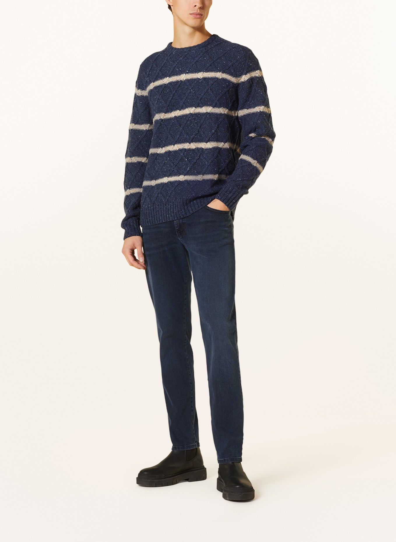 FYNCH-HATTON Sweater, Color: DARK BLUE/ BEIGE/ COGNAC (Image 2)