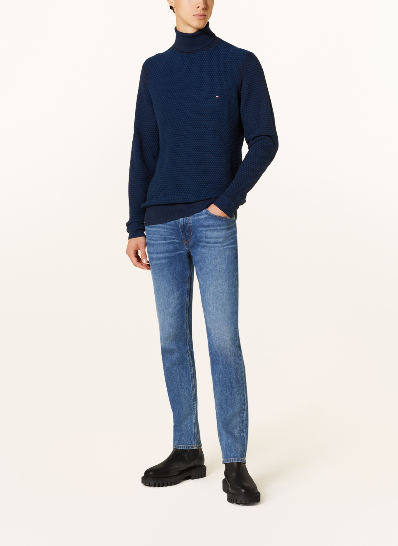TOMMY HILFIGER Rollkragenpullover: DUNKELBLAU/ BLAU