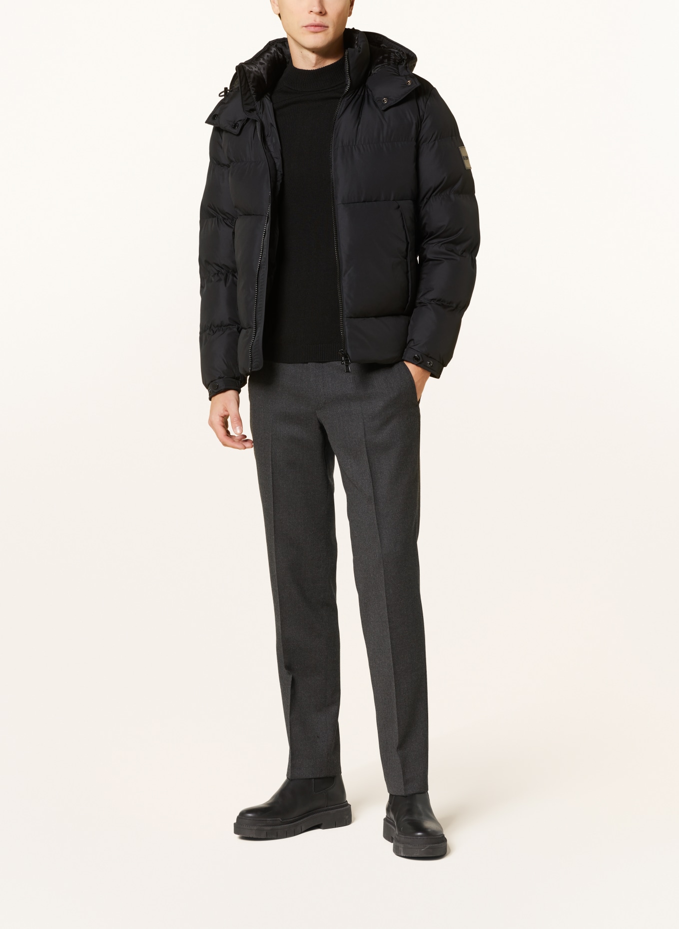 BOSS Quilted jacket CORBINIAN with removable hood, Color: BLACK (Image 2)