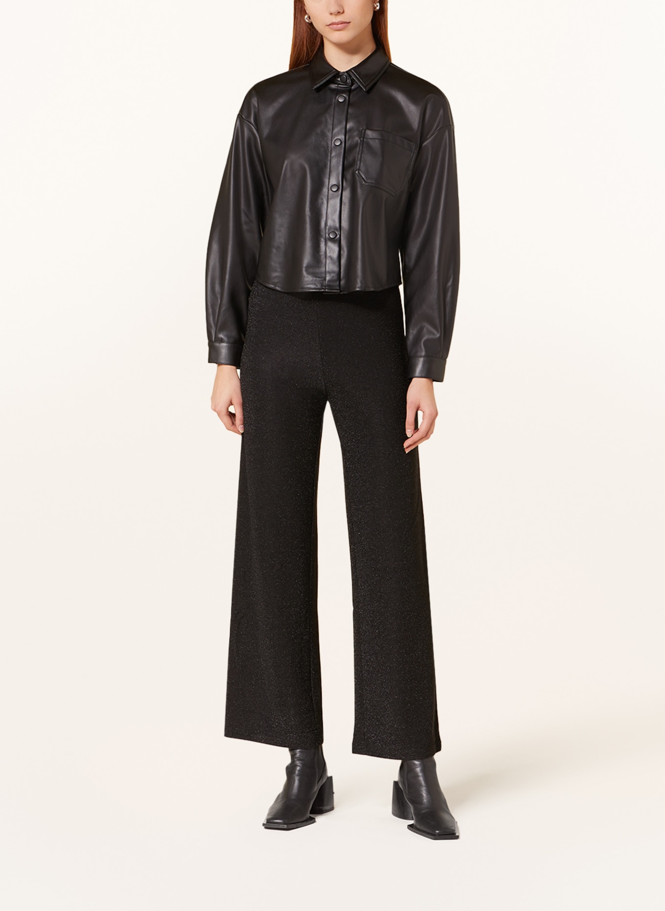 ONLY Wide leg trousers with glitter thread, Color: BLACK (Image 2)