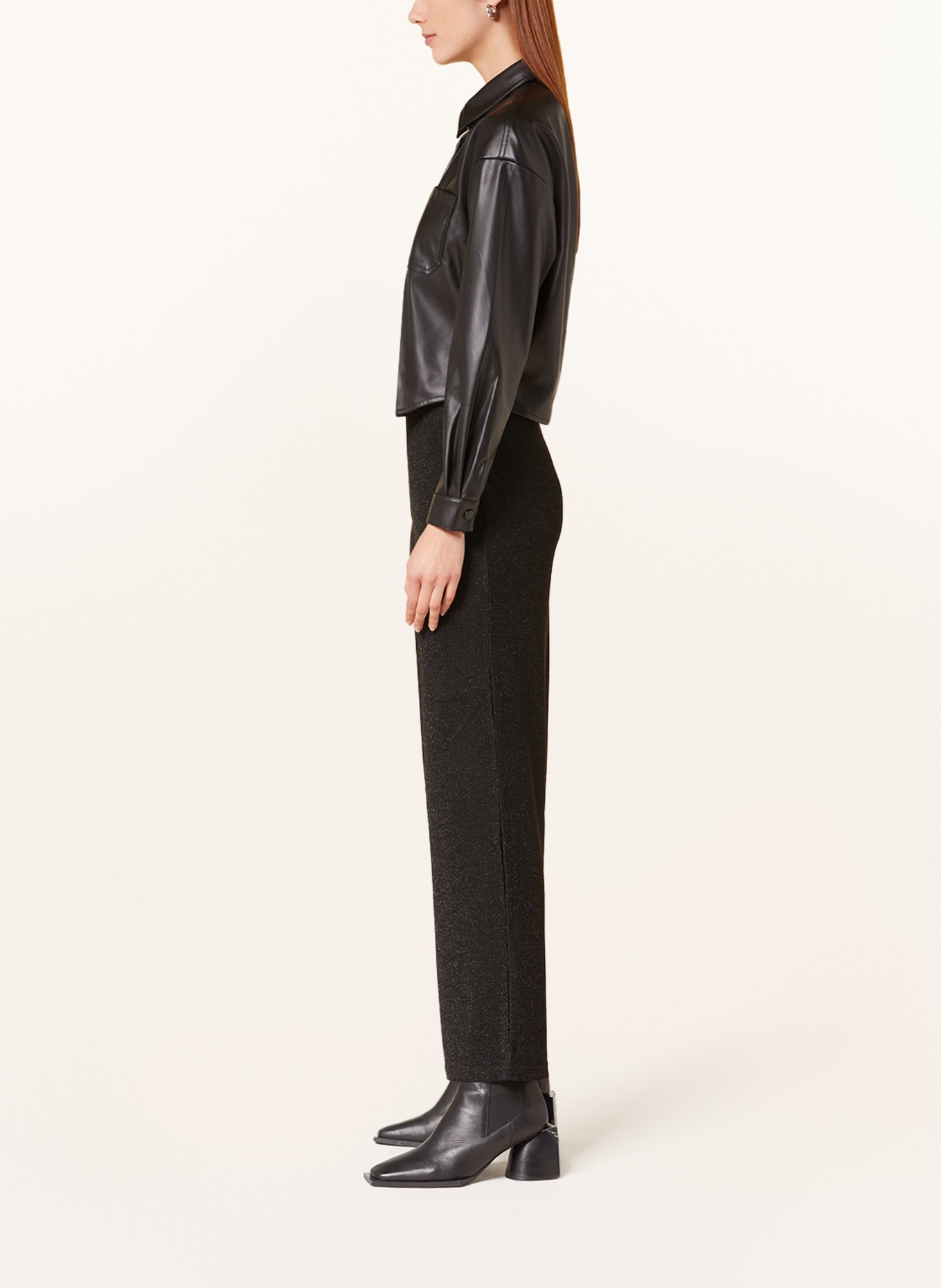 ONLY Wide leg trousers with glitter thread, Color: BLACK (Image 4)