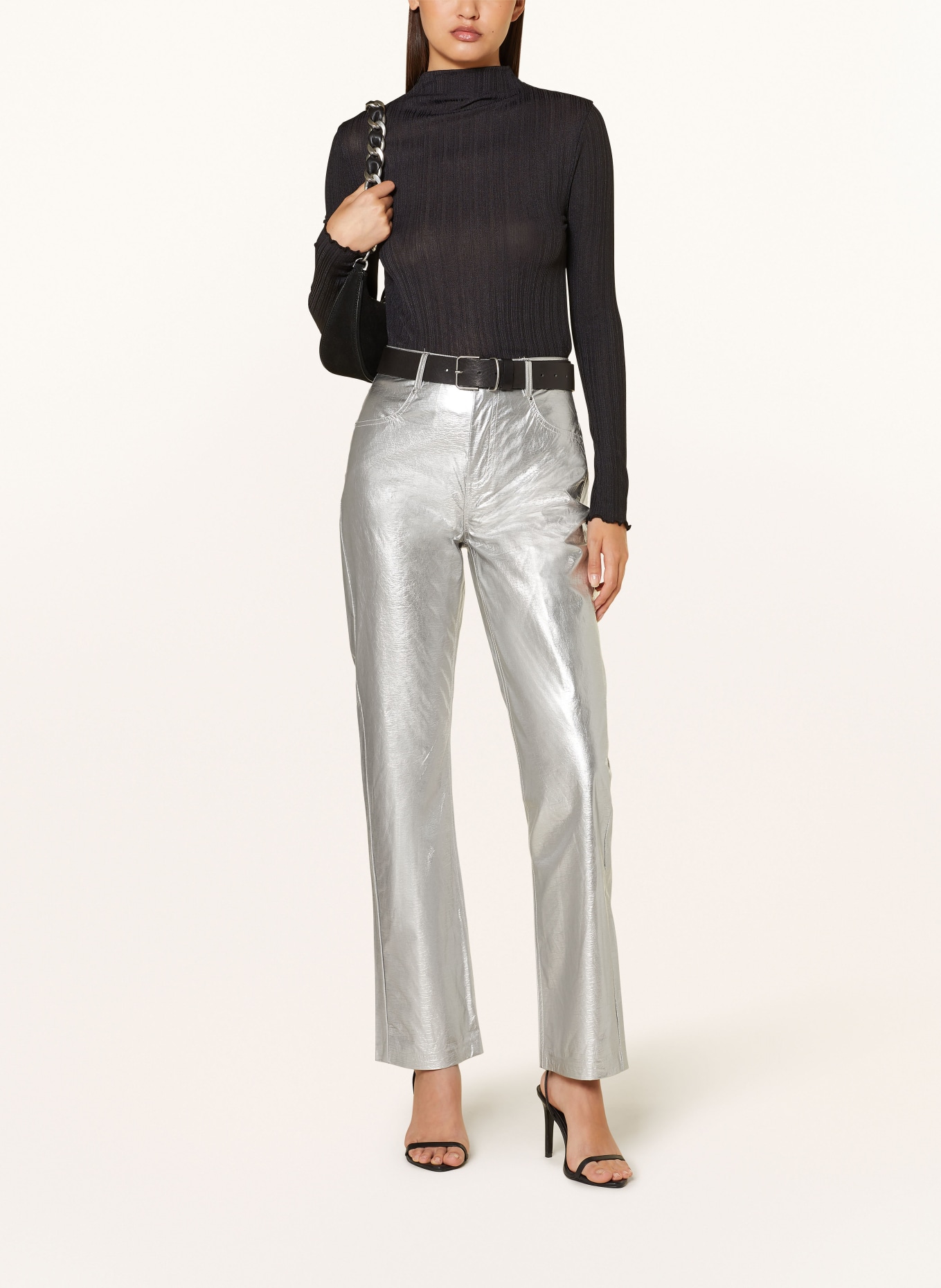 gina tricot Wide leg trousers in leather look, Color: SILVER (Image 2)
