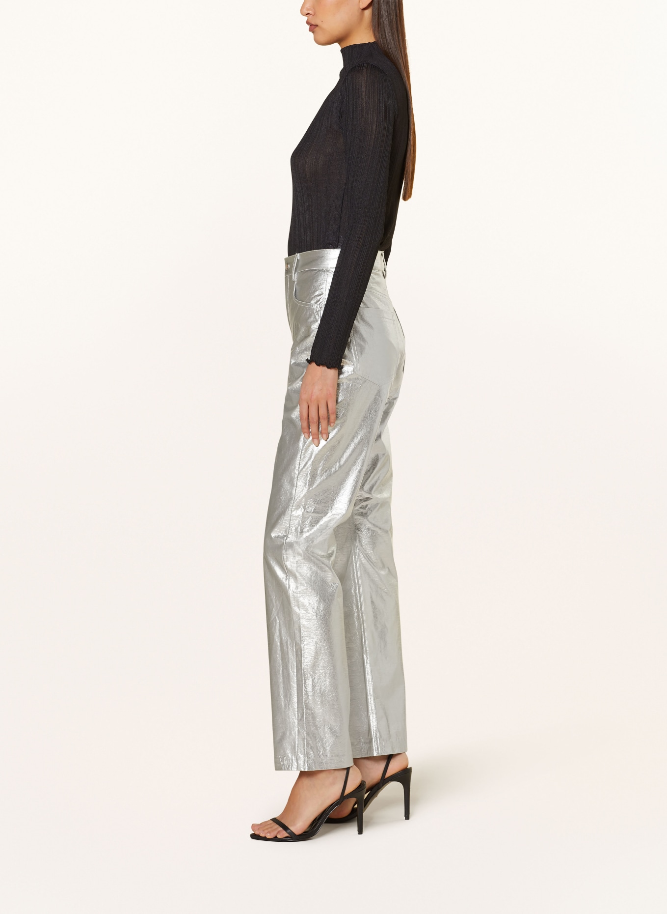 gina tricot Wide leg trousers in leather look, Color: SILVER (Image 4)