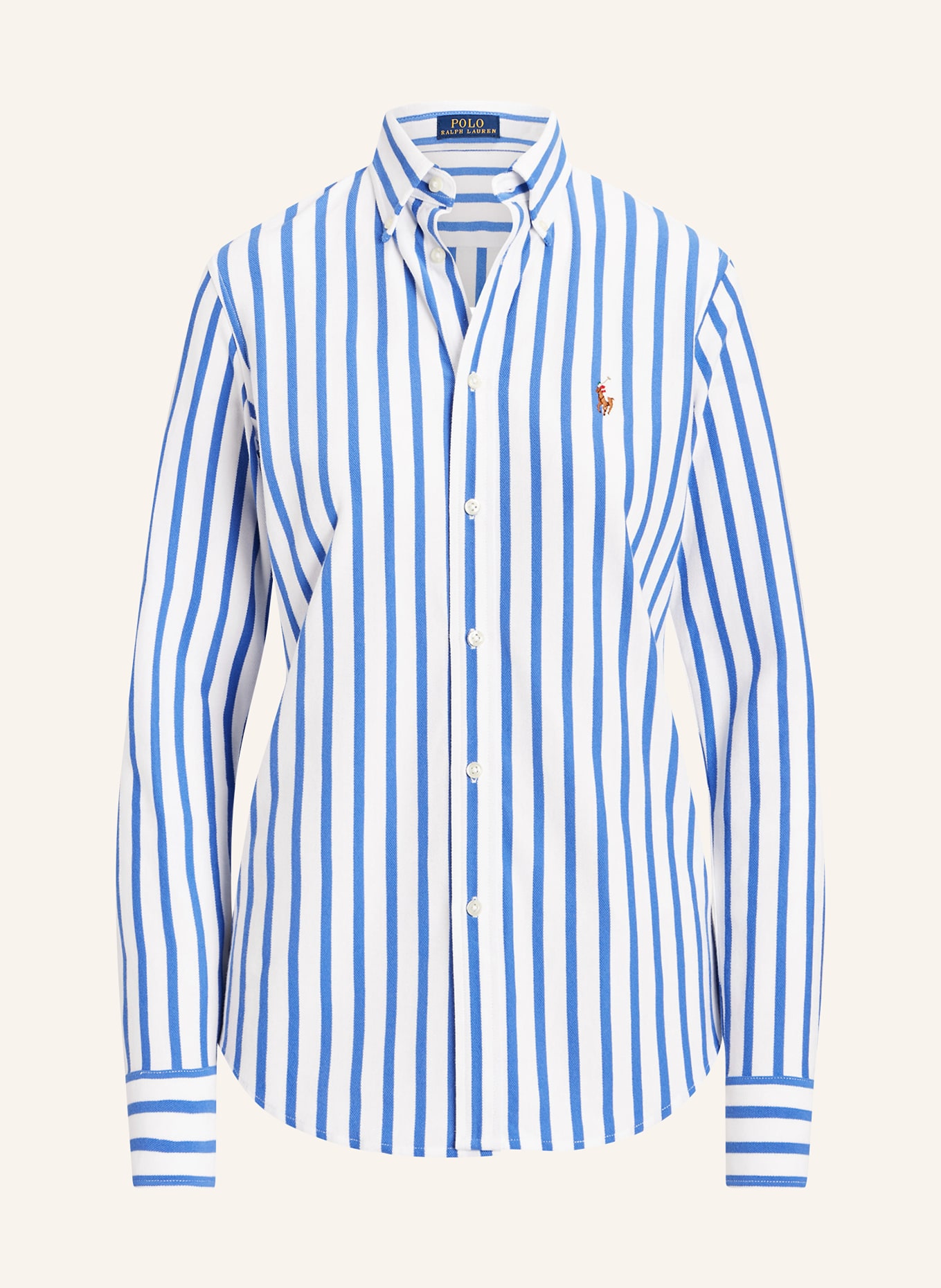 POLO RALPH LAUREN Shirt blouse made of piqué, Color: WHITE/ BLUE (Image 1)