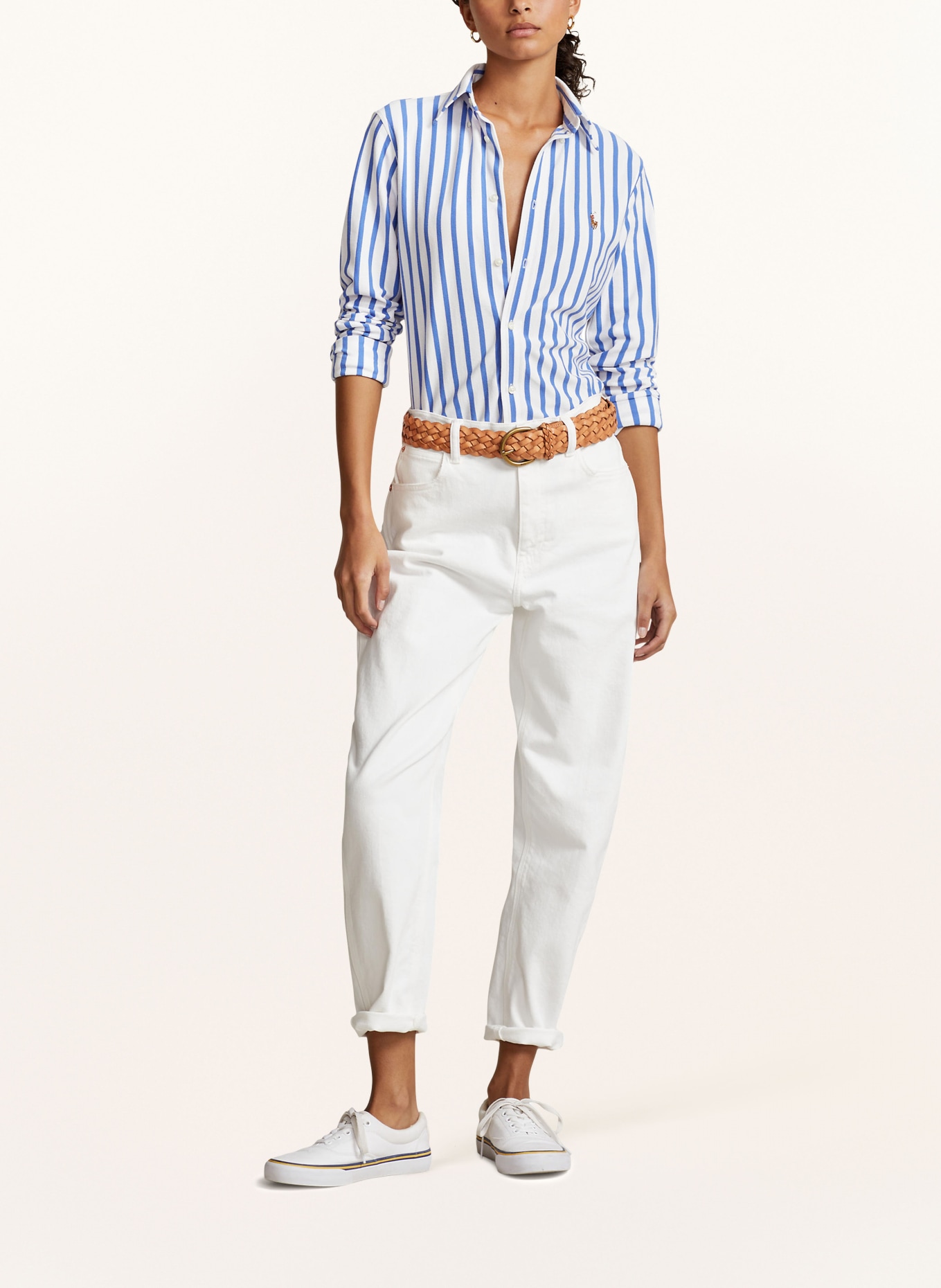 POLO RALPH LAUREN Shirt blouse made of piqué, Color: WHITE/ BLUE (Image 2)