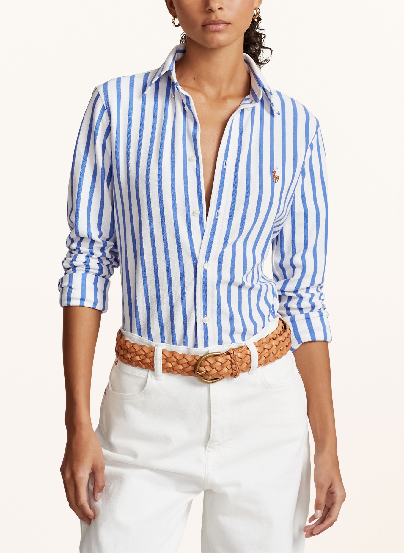 POLO RALPH LAUREN Shirt blouse made of piqué, Color: WHITE/ BLUE (Image 4)