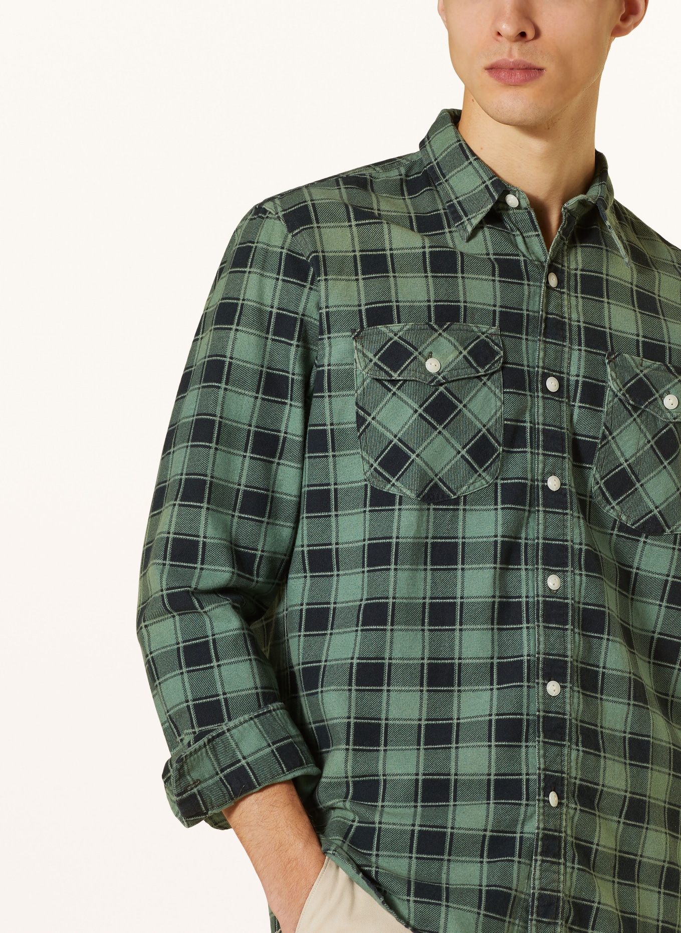 RRL Flannel shirt comfort fit, Color: BLACK/ GREEN (Image 4)