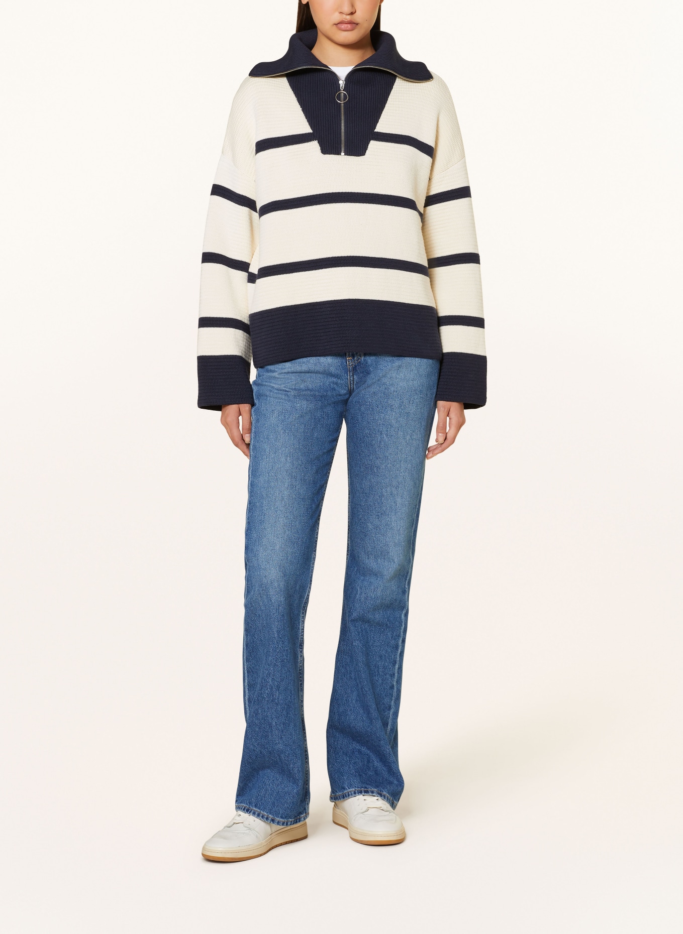 GANT Half-zip sweater BRETON, Color: CREAM/ DARK BLUE (Image 2)