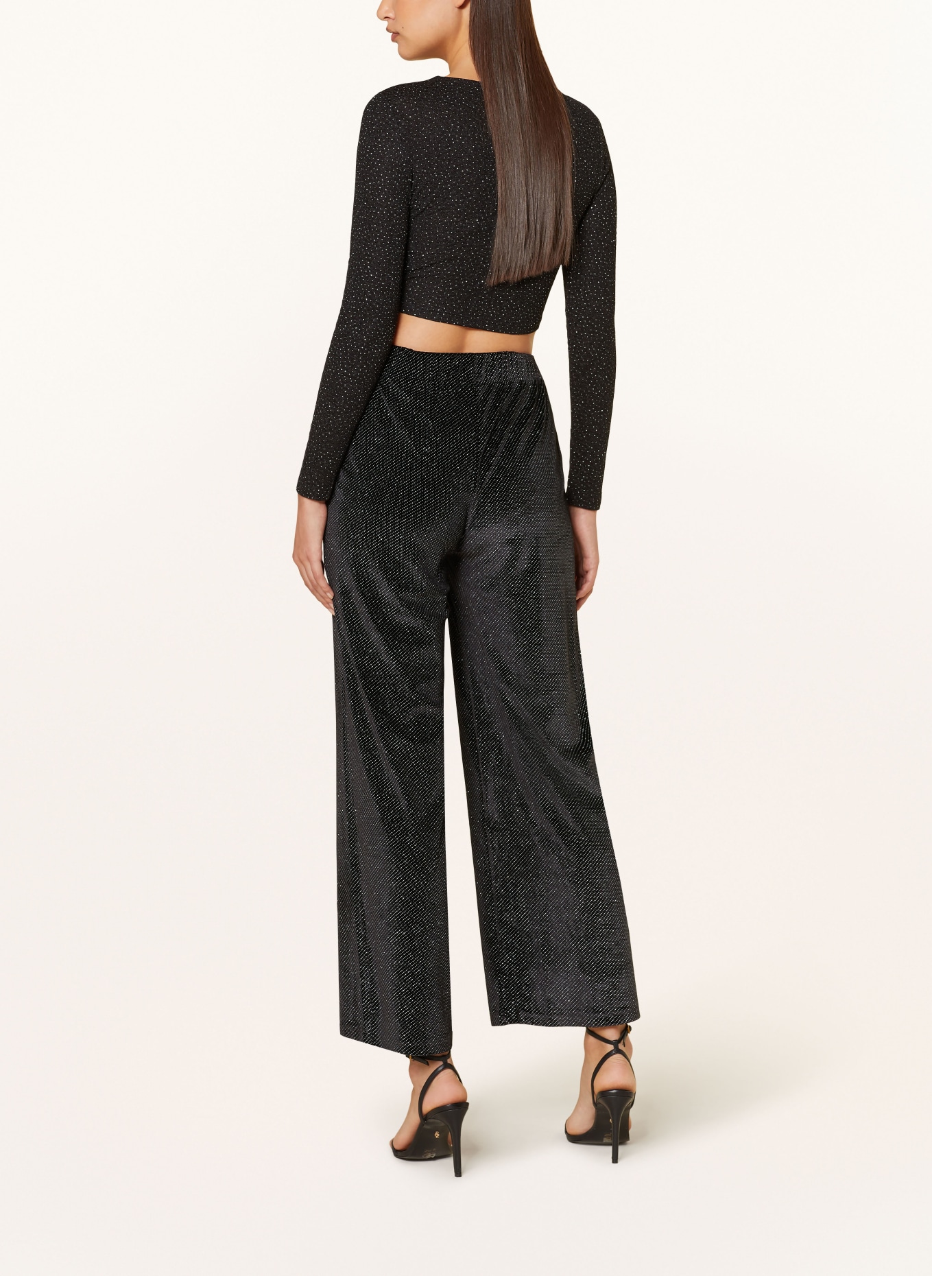 ONLY Wide leg trousers made of velvet, Color: BLACK/ SILVER (Image 3)