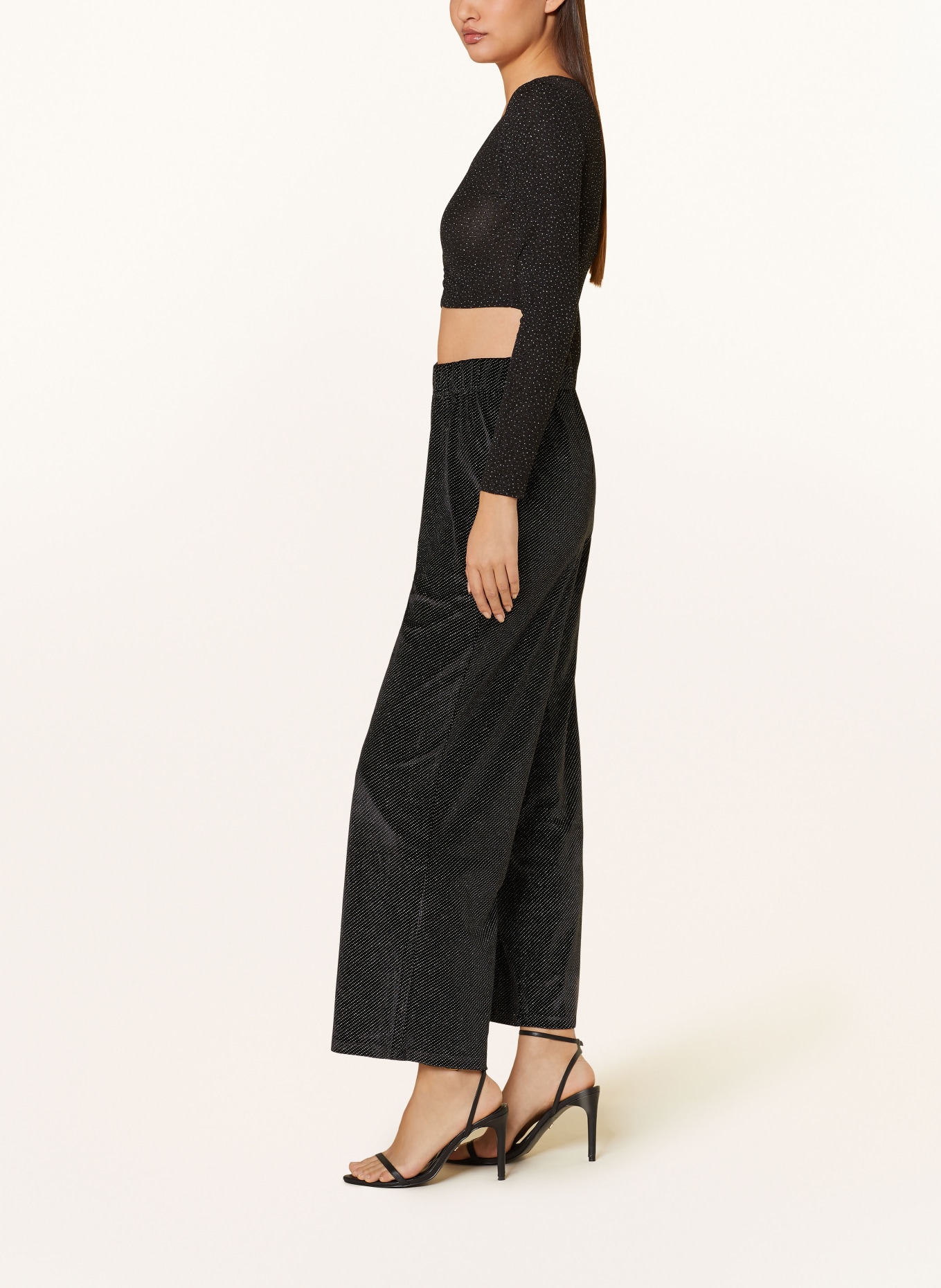 ONLY Wide leg trousers made of velvet, Color: BLACK/ SILVER (Image 4)