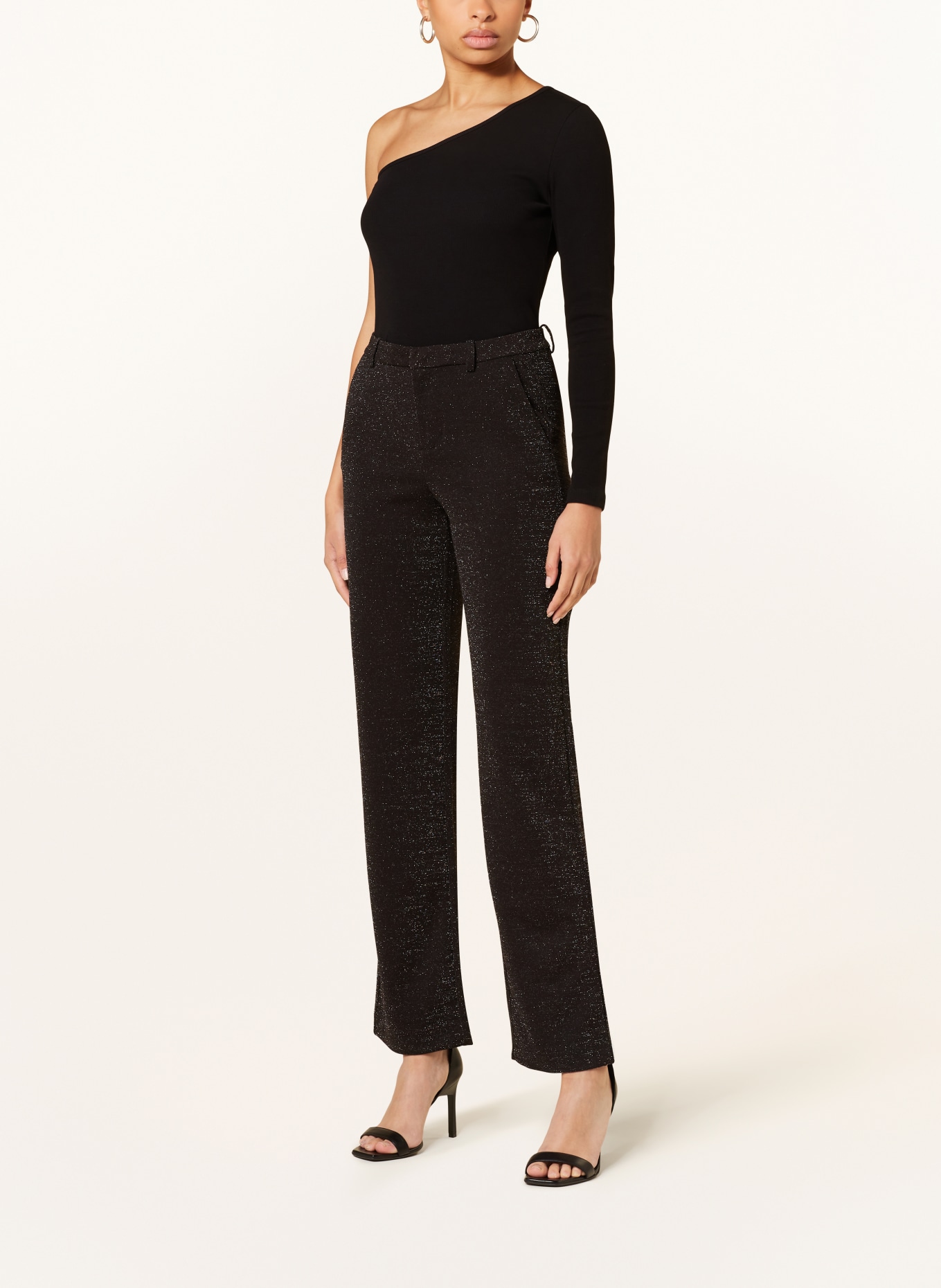 ONLY Wide leg trousers with glitter thread, Color: BLACK/ SILVER (Image 2)
