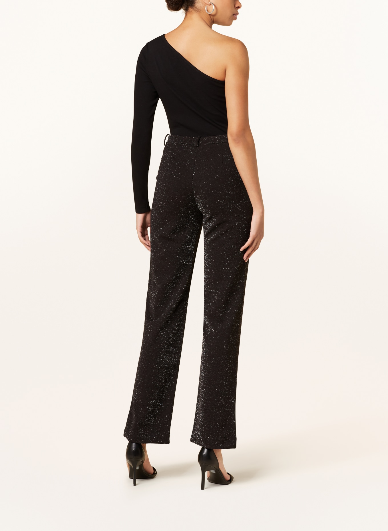 ONLY Wide leg trousers with glitter thread, Color: BLACK/ SILVER (Image 3)