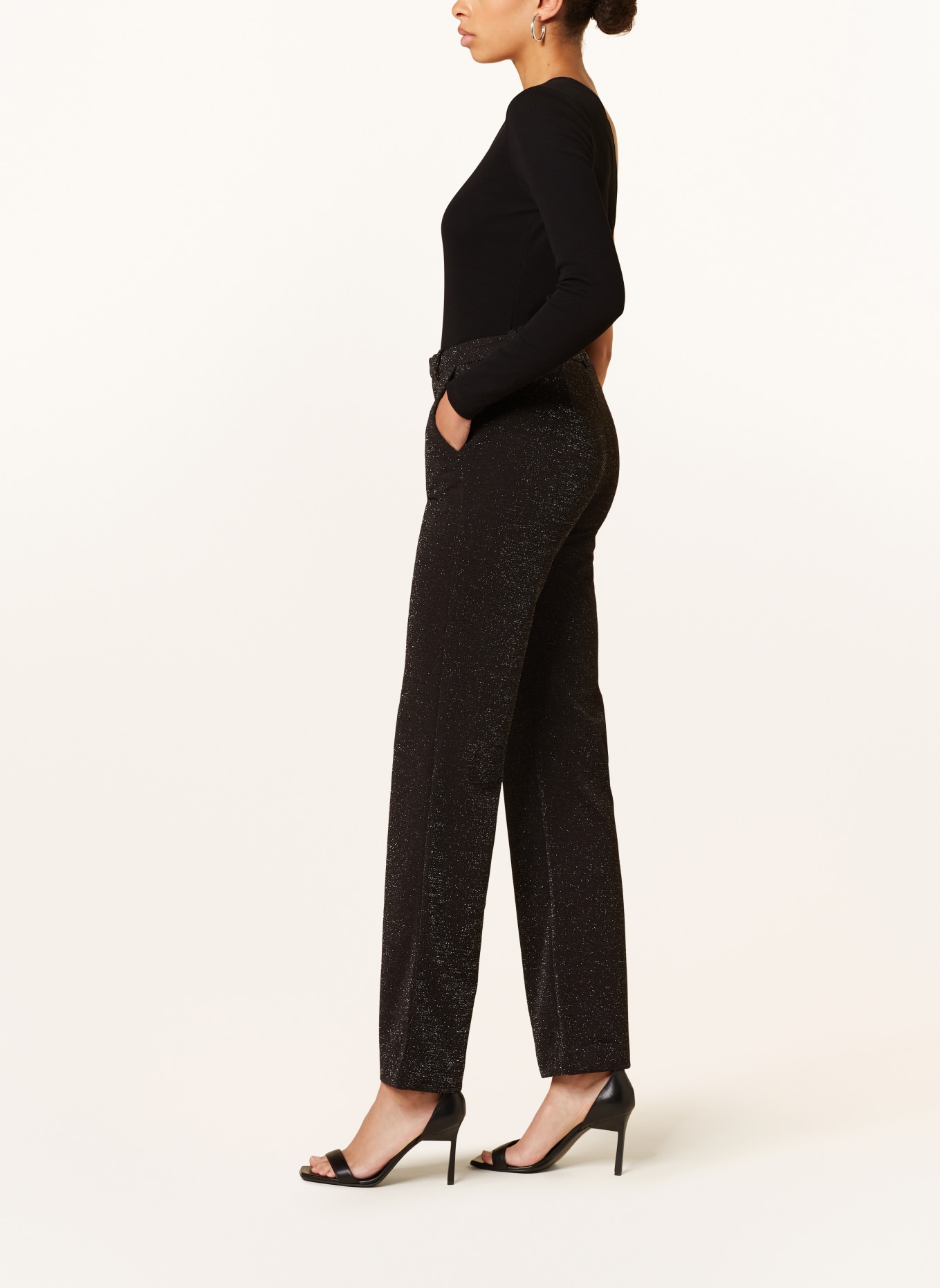ONLY Wide leg trousers with glitter thread, Color: BLACK/ SILVER (Image 4)