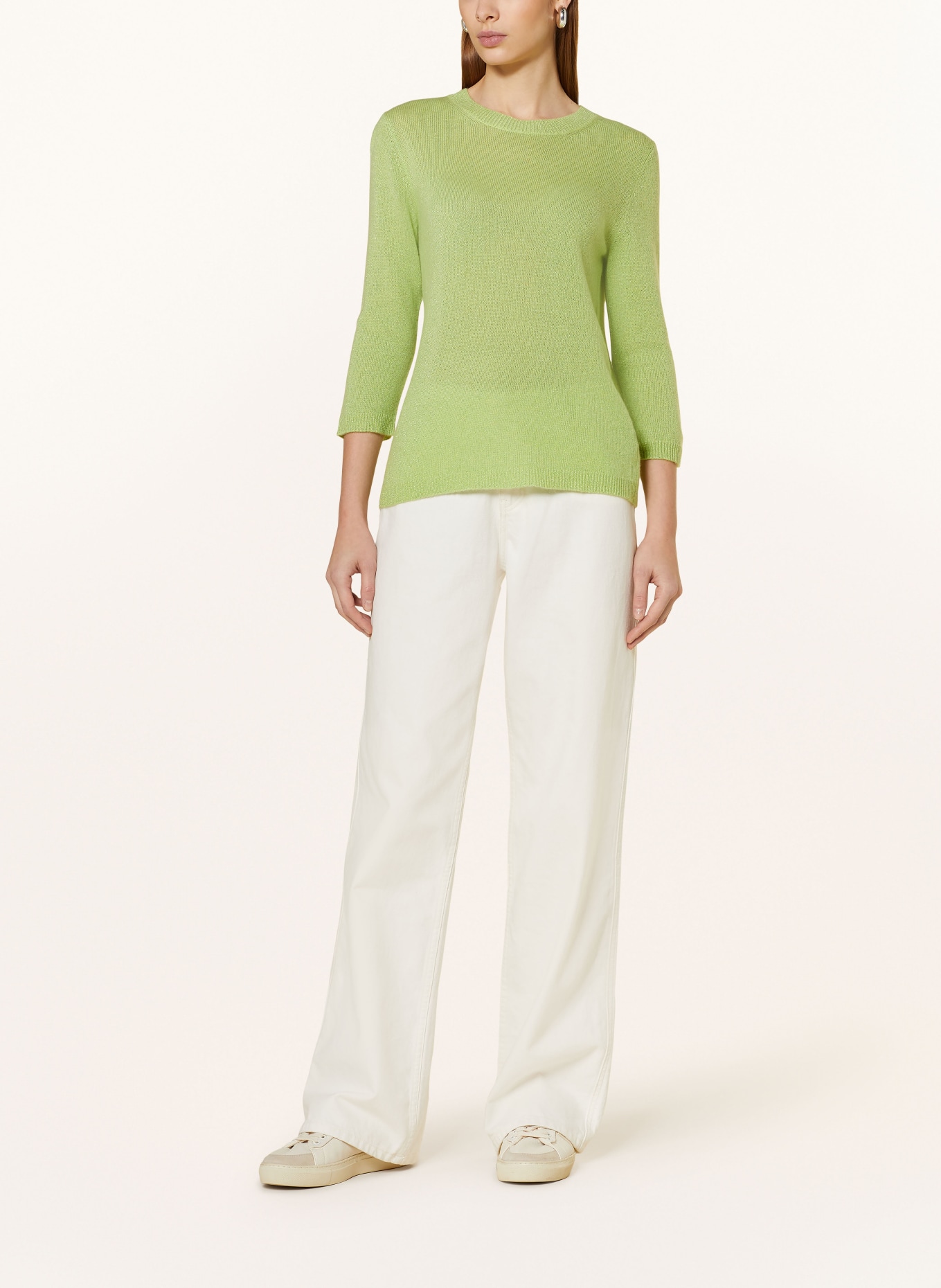 darling harbour Cashmere sweater with 3/4 sleeves and glitter thread, Color: PISTAZIE (Image 2)