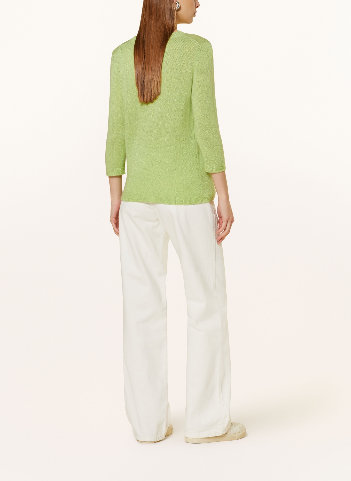 darling harbour Cashmere sweater with 3/4 sleeves and glitter thread, Color: PISTAZIE (Image 3)
